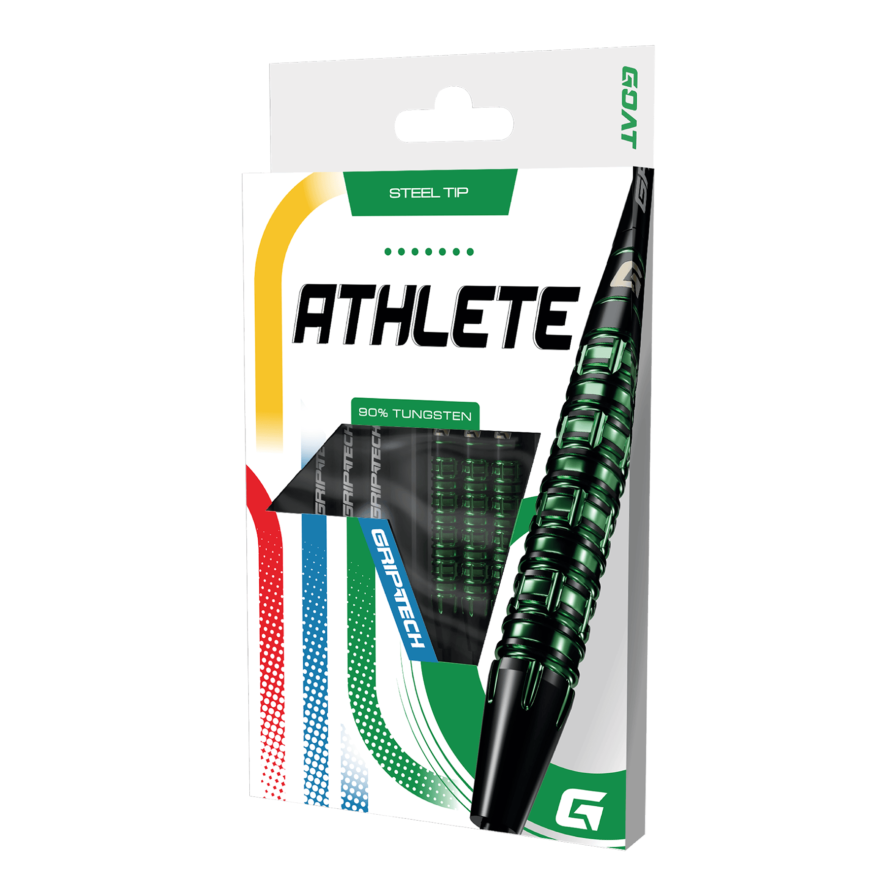 GOAT Athlete Green Tungsten Steel Darts Dieses Bild stellt die GOAT Athlete Green Tungsten Steeldarts dar. Die Darts heben sich durch ihr grünes Design hervor.