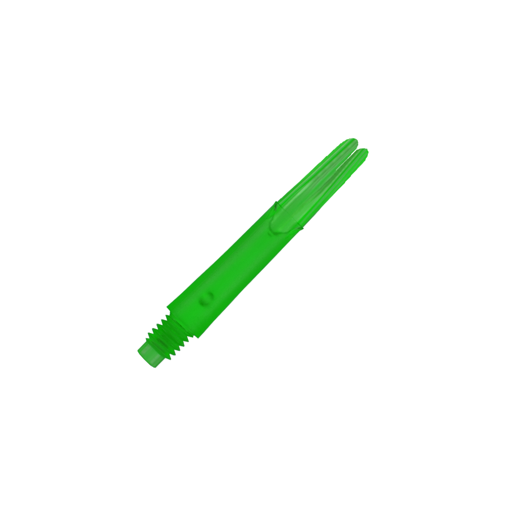 L-L-Style-Shafts Locked Straight - Green Das Bild zeigt einen geraden, grünen Dart-Schaft ohne Kappen. Er ist aus Kunststoff gefertigt und hat ein Schraubgewinde am unteren Ende.