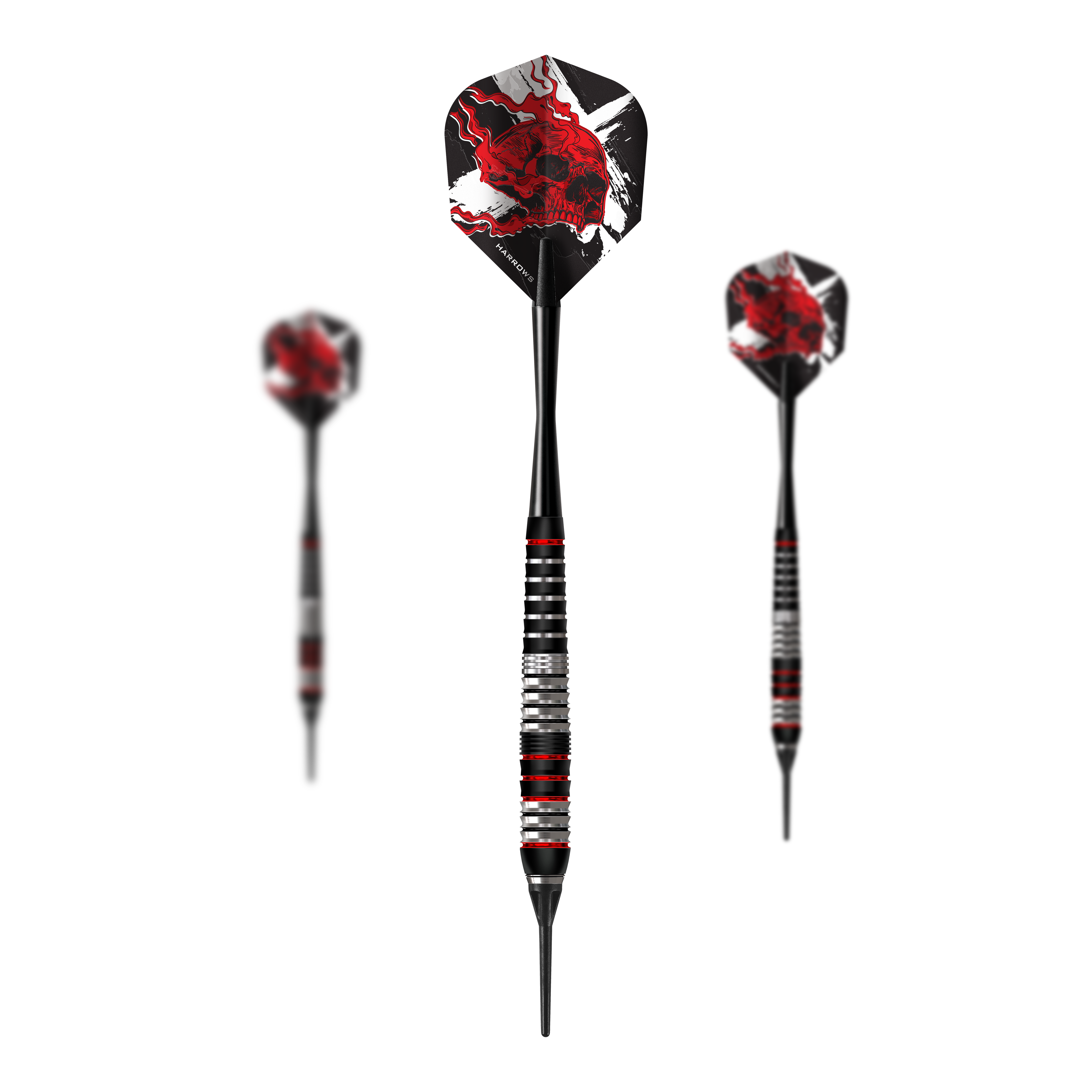 Dieses Bild präsentiert ein Set der Harrows Heavy Metal Ryan Searle Brass Softdarts. Das Set besteht aus mehreren Softdarts, die zusammen angeordnet sind.