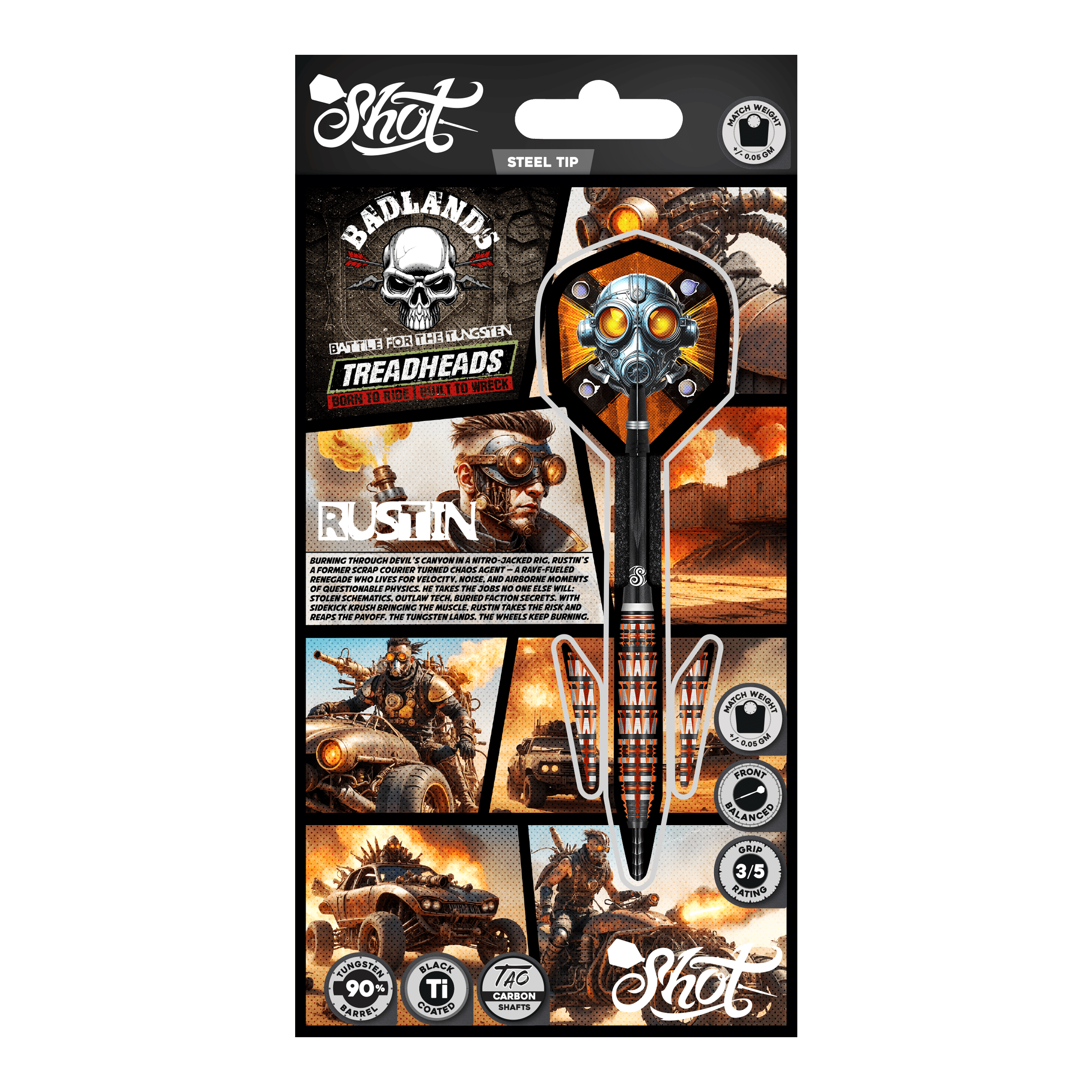 Shot Badlands Rustin Steel Darts - 23g Auf dem Foto ist Shot Badlands Rustin Steeldarts - 23g zu sehen. Das Produkt wird aus einer weiteren Ansicht dargestellt.