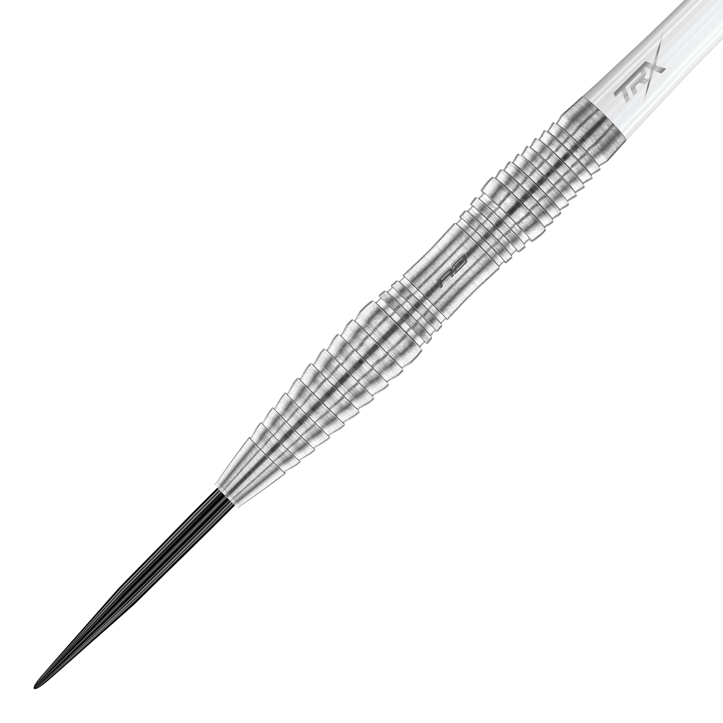 Red Dragon Seren 3 Pure Steeldarts Das Bild zeigt einen Red Dragon Seren 3 Pure Steeldart. Der Dartpfeil ist silberfarben und hat ein gerilltes Griffdesign.