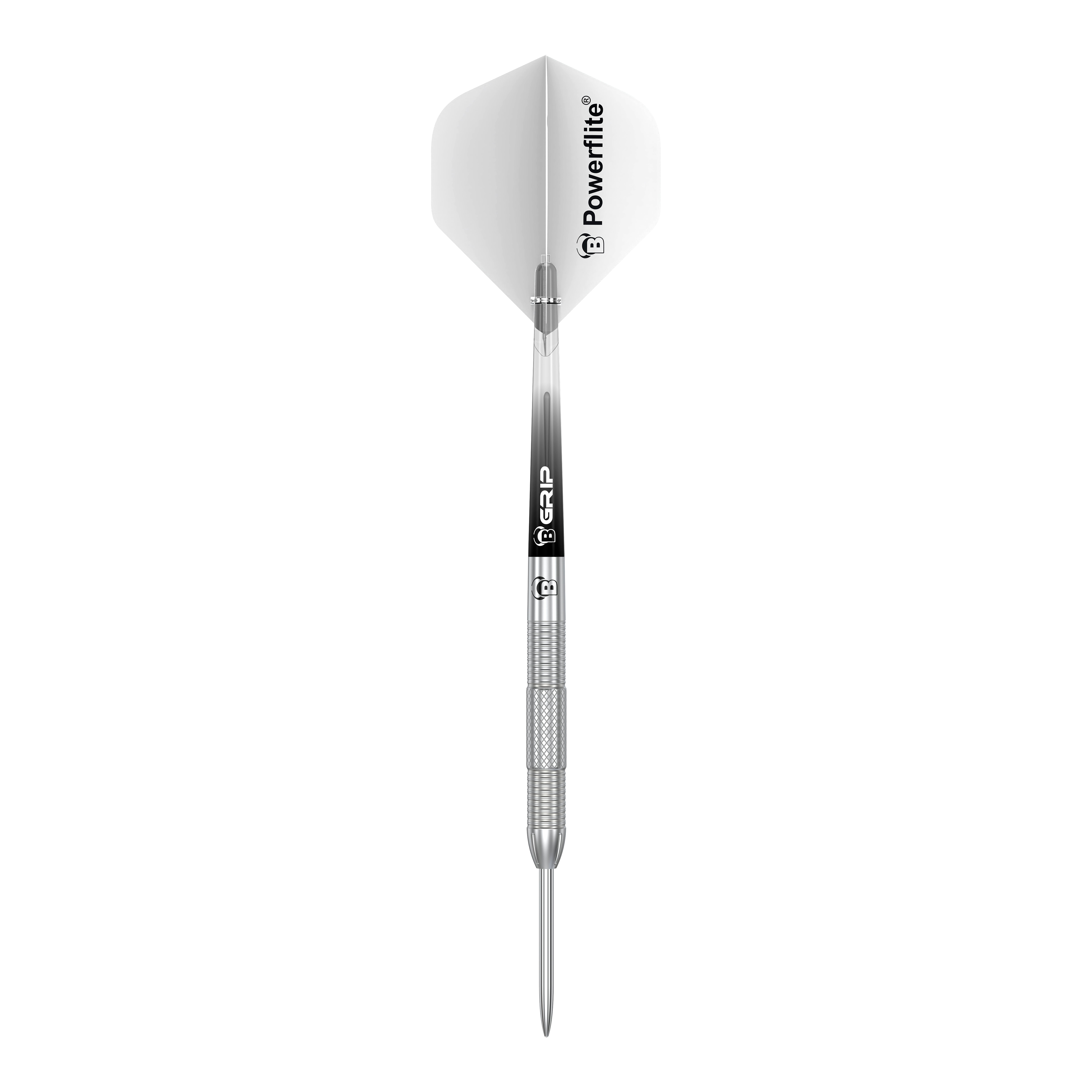 Bulls Challenger Sascha Stuhlemmer Steeldarts - 23g Auf dem Bild ist ein Bulls Challenger Sascha Stuhlemmer Steeldart mit 23g zu sehen. Der Dartpfeil ist silberfarben und hat weiße Flights mit der Aufschrift "Powerflite".