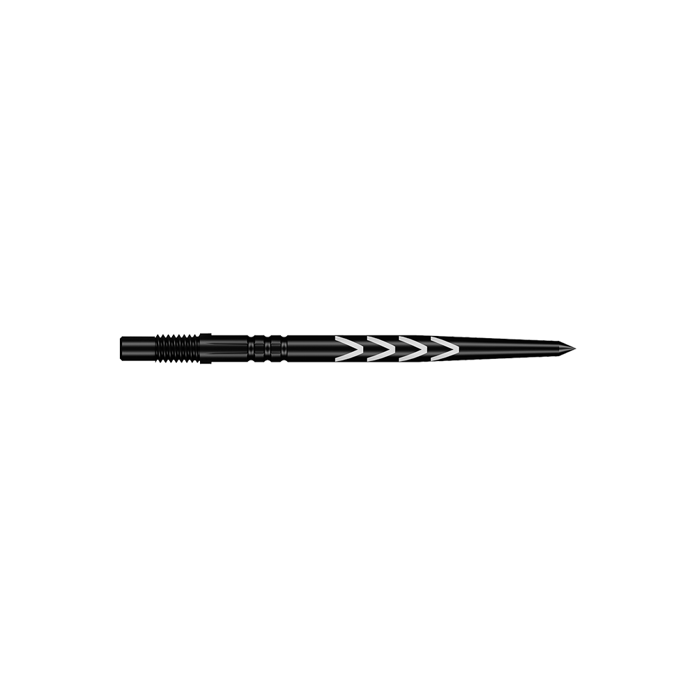 Shot Turbo Points Dart Tips Michael Smith - Black Zu sehen sind zwei schwarze Dartspitzen, jeweils mit schmalem Aufsatz. Das Produkt ist für den Austausch geeignet.