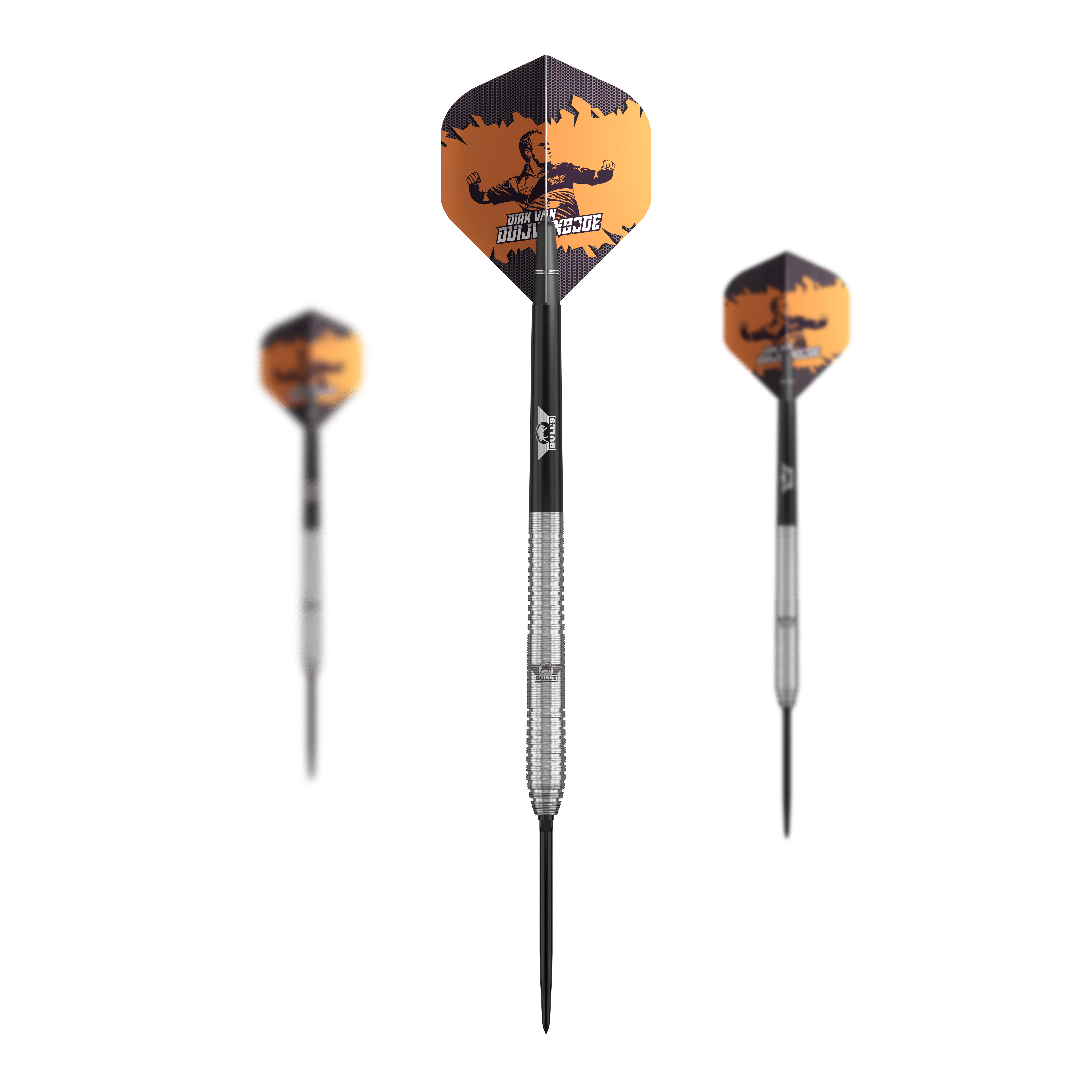Bulls NL Dirk Van Duijvenbode Original Convertible Point Steeldarts Zu sehen ist das Set Bulls NL Dirk Van Duijvenbode Original Convertible Point Steeldarts. Das Set enthält mehrere Pfeile.