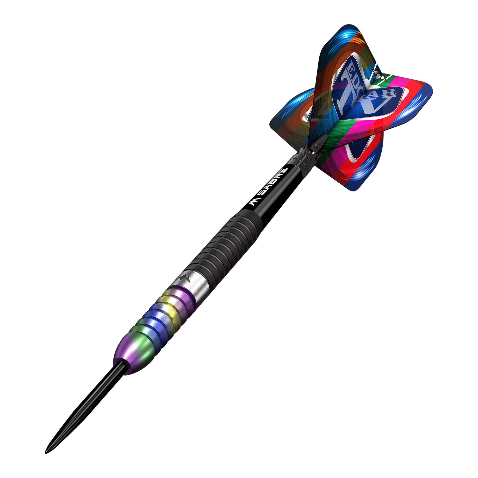 Mission Matt Edgar Steeldarts Dieses Bild zeigt einen Mission Matt Edgar Steeldart. Der Dartpfeil hat einen bunten Schaft und eine auffällige, farbenfrohe Flight.