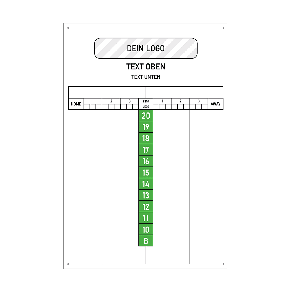 INSCORE4_Scoreboard_mit_Wunschdruck_40x60cm_Gr-n_3 Scoreboard mit Wunschdruck und deutlichen Aufdruck. Das Board ist rechteckig und stabil gestaltet.