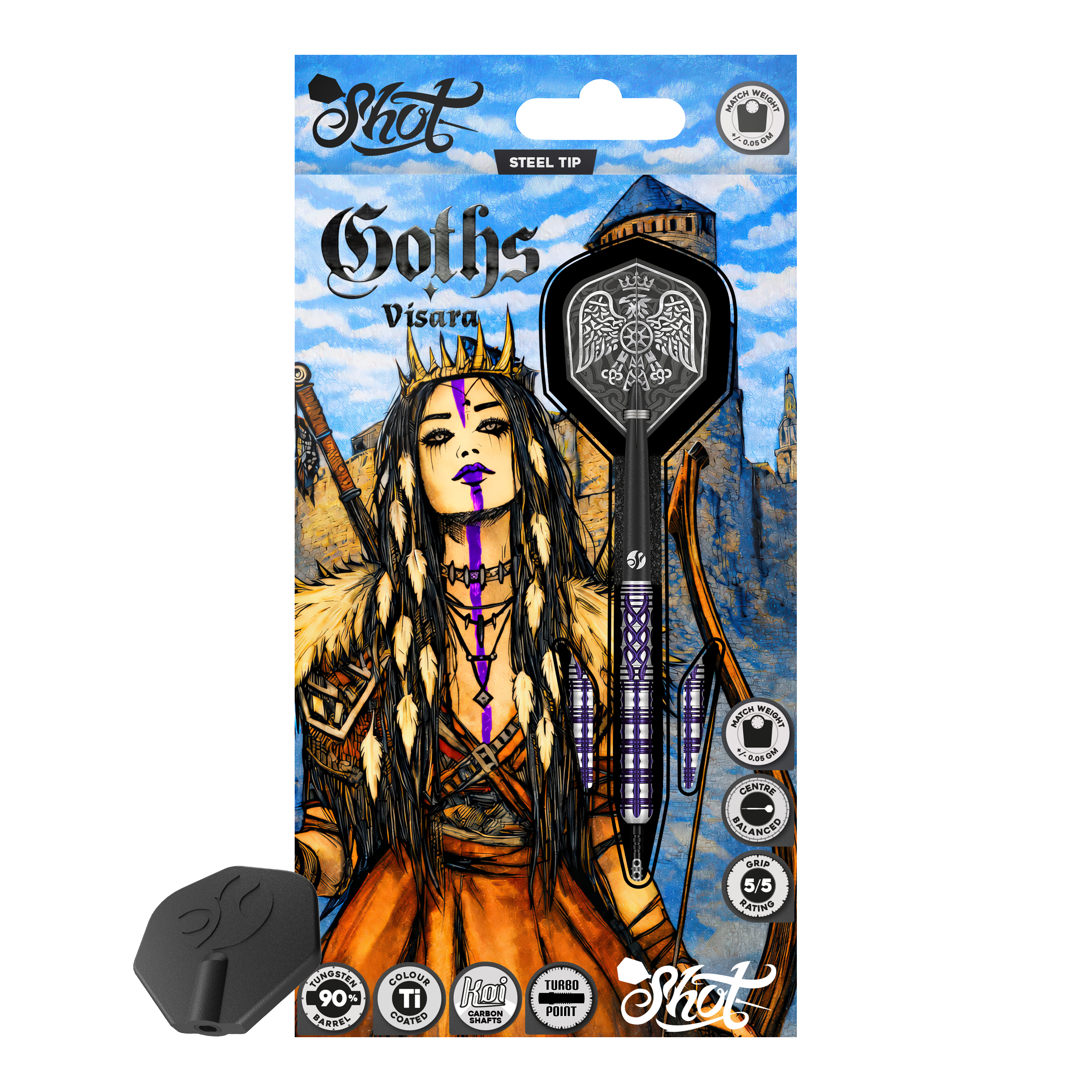 Shot Goths Visara Turbo Point Steel Darts - 23g Abgebildet sind die Shot Goths Visara Turbo Point Steeldarts mit einem Gewicht von 23 Gramm. Diese hochwertigen Darts bieten ein elegantes Design und eine ausgezeichnete Flugeigenschaft.