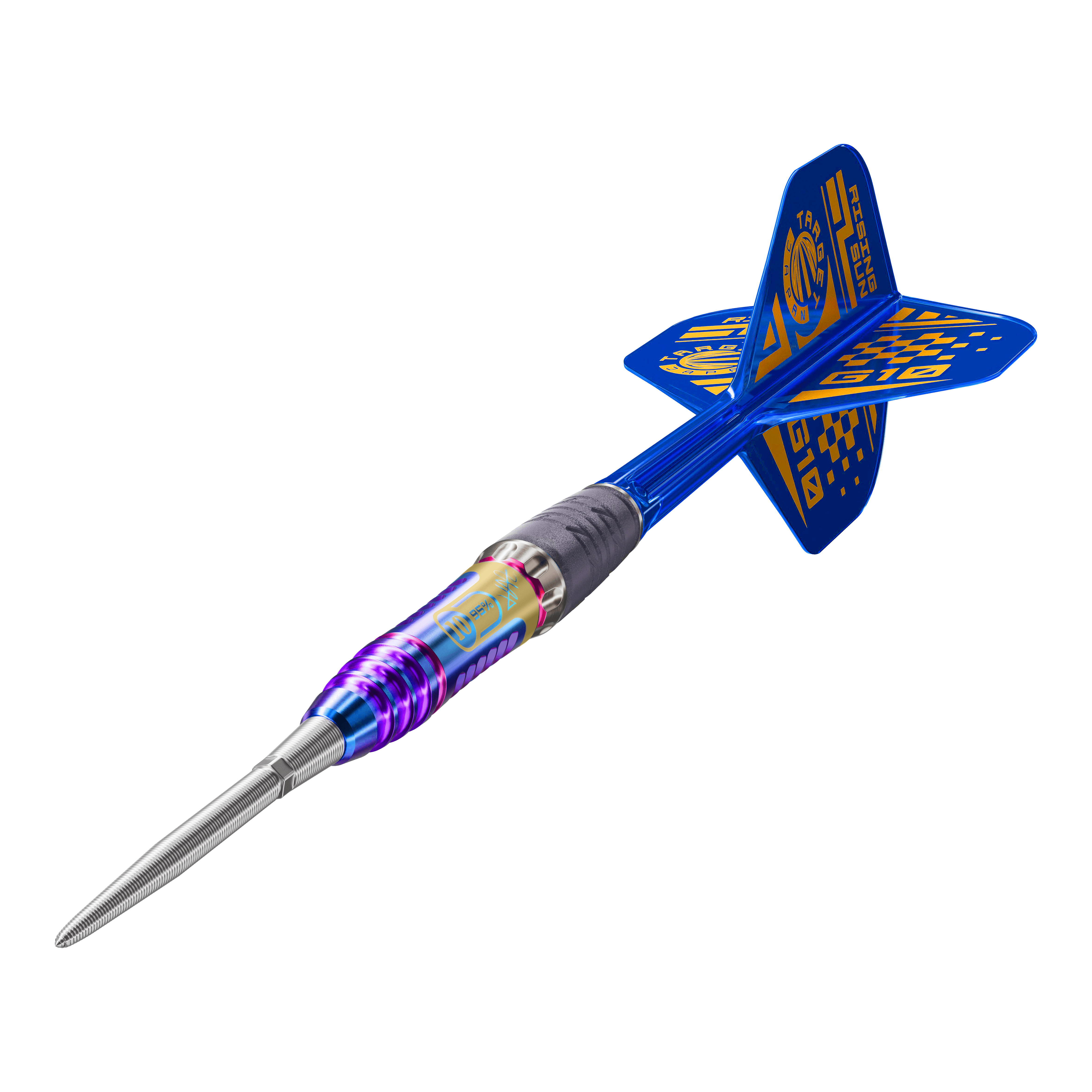 Target Japan Rising Sun GEN10 Swiss Point Steeldarts Das Bild zeigt die Target Japan Rising Sun GEN10 Swiss Point Steeldarts. Die Details der Griff-Flächen und Akzente sind gut sichtbar.