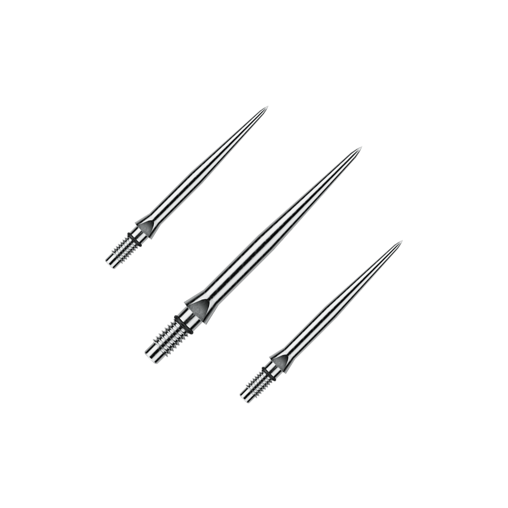 Winmau Switch Point Smooth steel dart tips - Silver Effect Abgebildet ist ein Set von glatten silbernen Steeldartspitzen. Diese Spitzen sind vermutlich 26 mm lang.