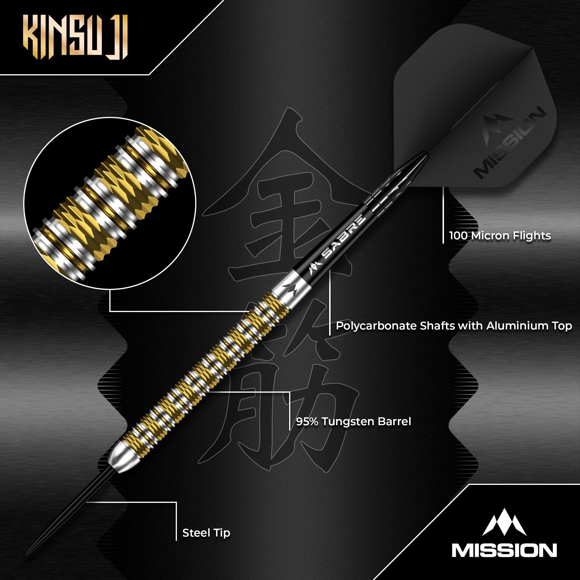 Das Bild zeigt die Mission Kinsuji Steeldarts. Die Steeldarts sind im Detail abgebildet.