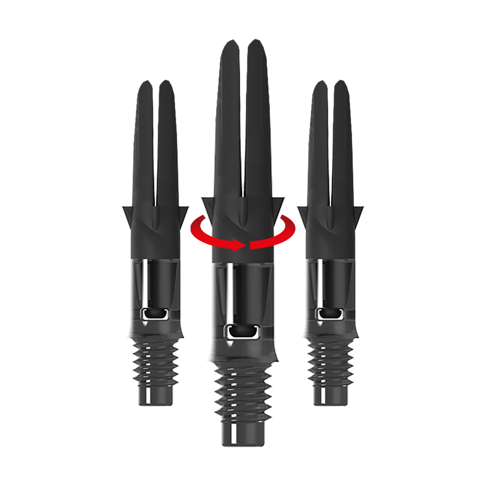 Das Bild zeigt einen schwarzen L-Style Carbon Silent Straight Dart-Schaft ohne Kappen in 26mm Länge als Symbol. Der Schaft ist als Set hervorzuheben.