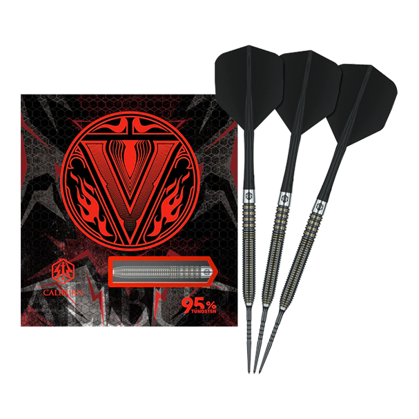 Caliburn V-Series V2 steel darts Das Bild zeigt Caliburn V-Series V2 Steeldarts in voller Ansicht. Diese Steeldarts eignen sich für ambitionierte Spieler.