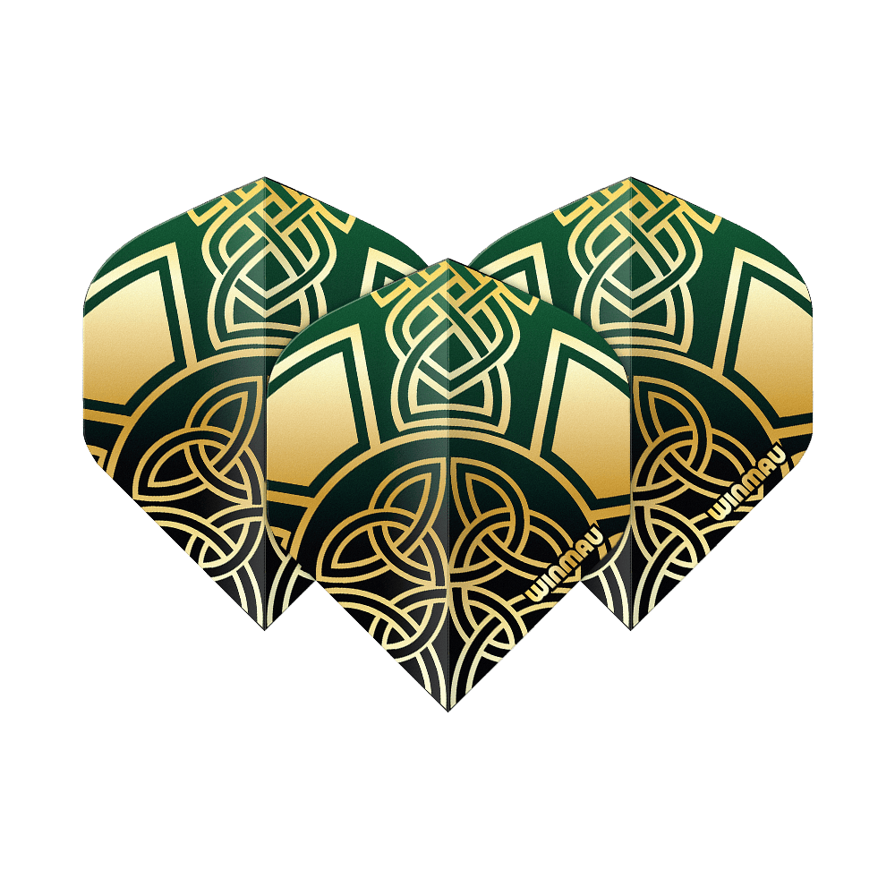 Winmau Prism Delta Brendan Dolan Celtic Knot Black Gold No2 Standard Flights Zu sehen sind die Winmau Prism Delta Brendan Dolan Celtic Knot Black Gold No2 Standard Flights. Diese Darts-Flights haben ein schwarzes und goldenes keltisches Knoten-Design.
