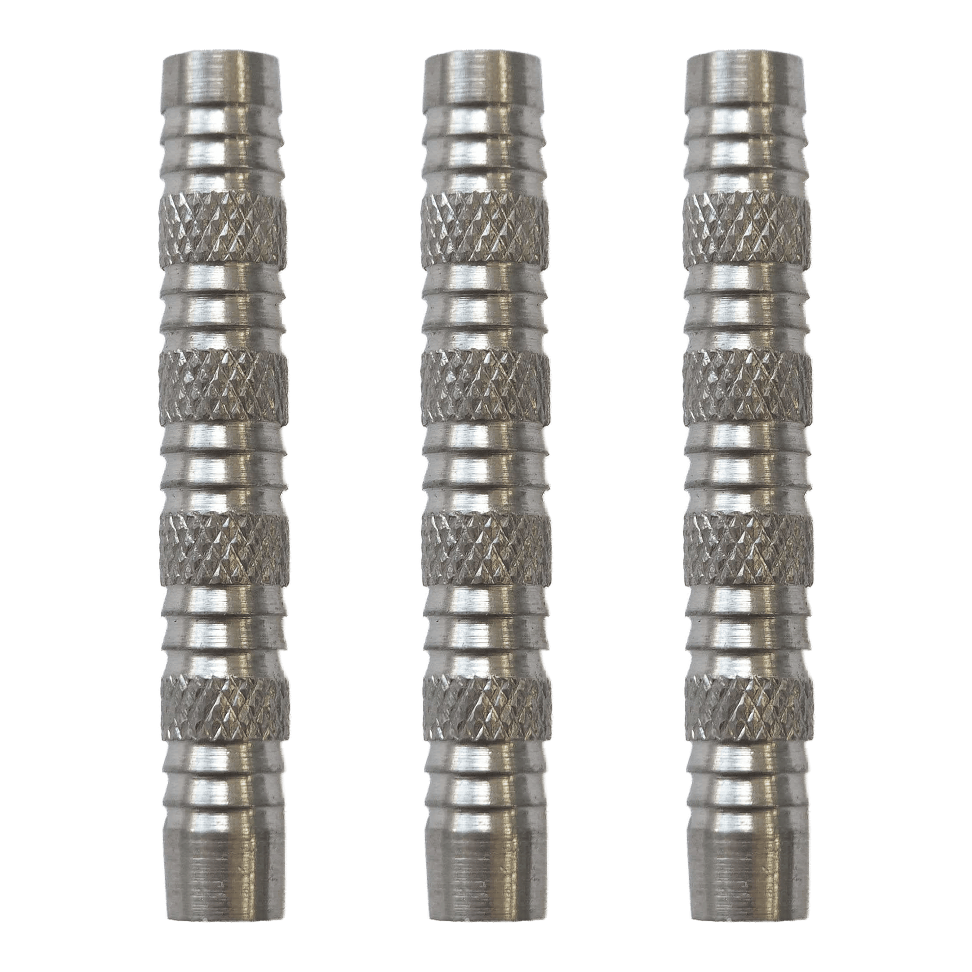 McDart Knurled Shark Softdart Barrels - 18g Hier sieht man McDart Knurled Shark Softdart Barrels - 18g als Set. Die Dart-Barrels sind silbern und haben ein markantes Rillenmuster.