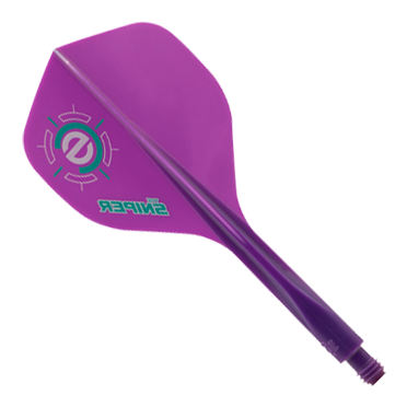 Condor Ax 120 Connor Scutt Sniper Purple Flight System - Standard Das Bild zeigt ein lila Dart-Flightsystem mit der Aufschrift "Sniper". Es handelt sich um das Modell "Condor Axe 120 Connor Scutt Sniper Purple Flight-System - Standard".