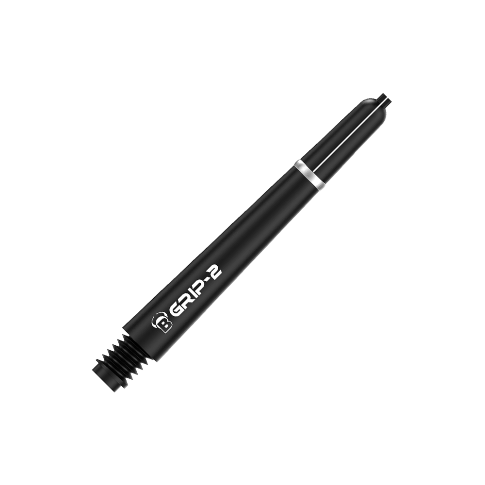 BS55061_Bulls_B-Grip-2_SL_Shafts_Schwarz_41mm_2 Das Bild zeigt den Bulls B-Grip-2 SL Shaft in Schwarz. Der Schaft ist schwarz und hat weiße Aufschrift mit dem Modellnamen.