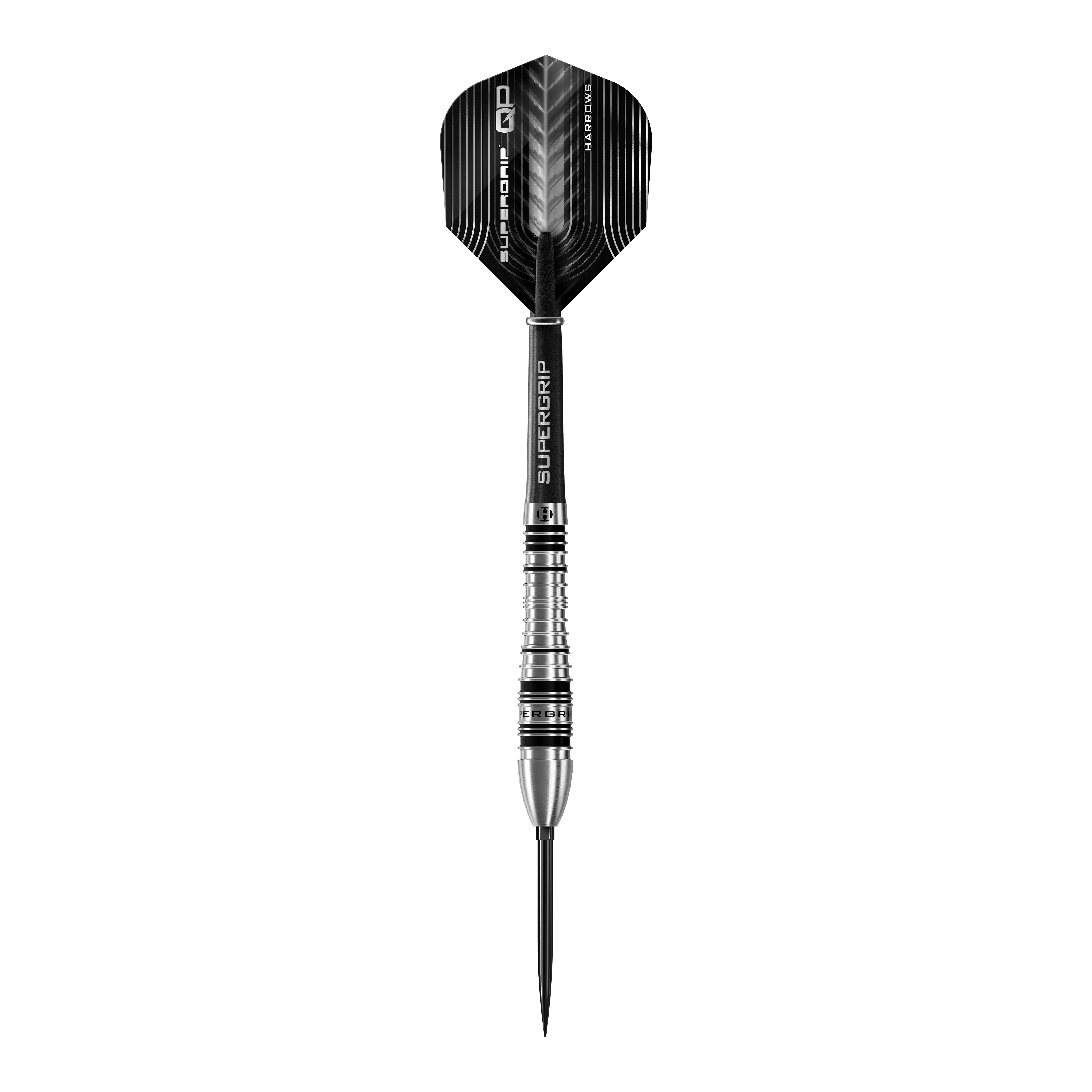 Harrows Supergrip Bomb Quick Point Steel Darts Das Bild zeigt die Harrows Supergrip Bomb Quick Point Steeldarts. Die Darts sind für präzises Werfen im Dartspiel entwickelt.