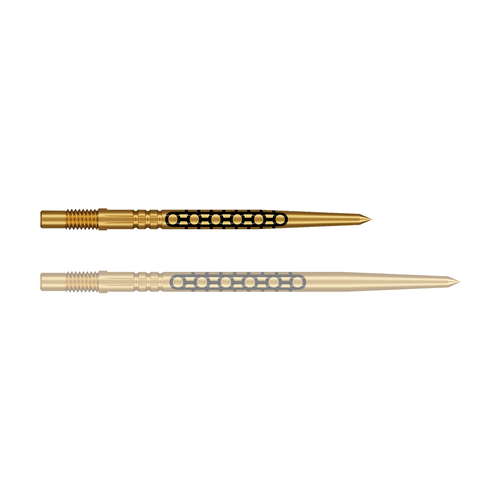 Shot Turbo Point Goths Dart Tips - Gold Eine einzelne, kompakte Dartspitze in Goldoptik ist abgebildet. Die Spitze ist robust gefertigt.
