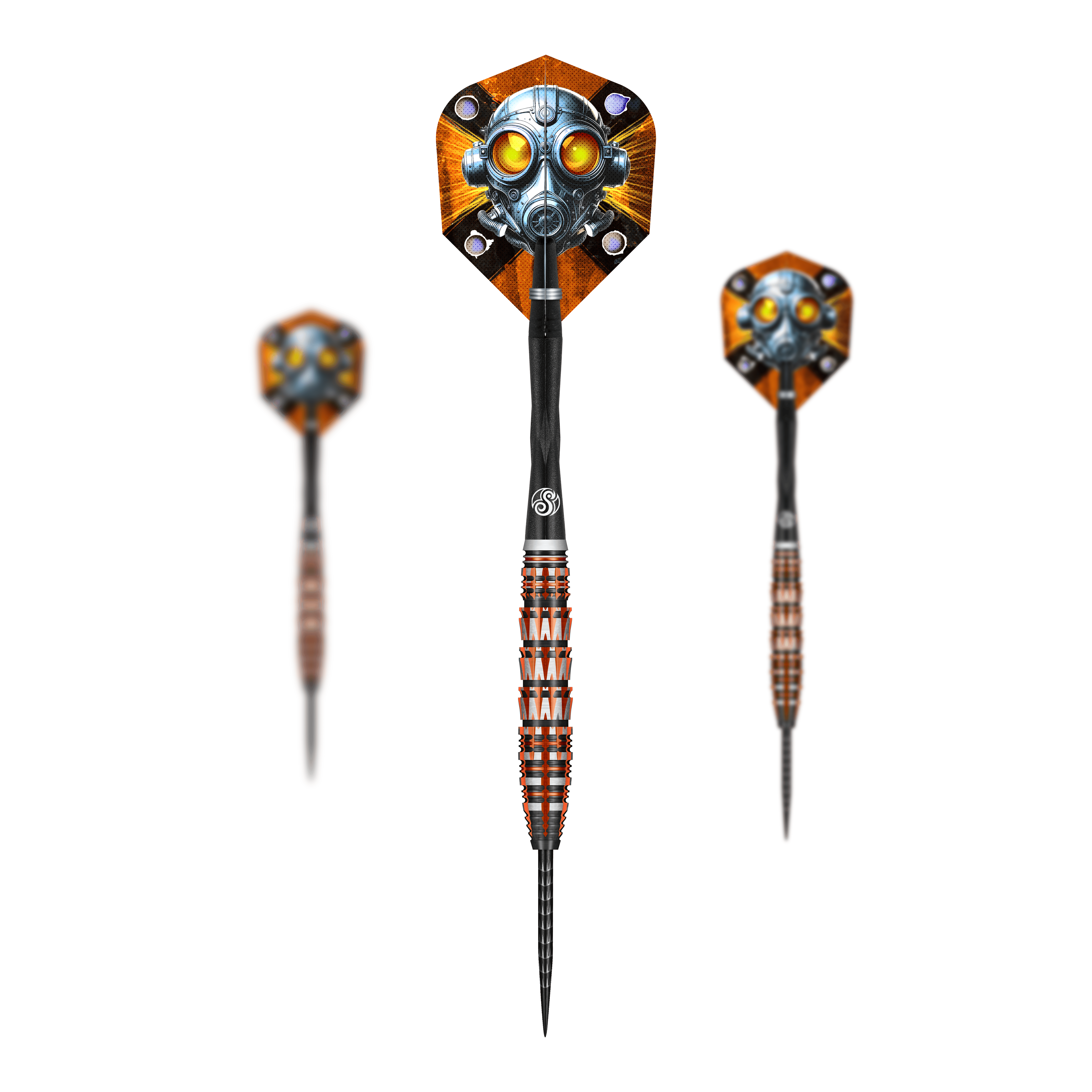 Dies ist ein Bild der Shot Badlands Rustin Steeldarts - 23g. Das Produkt ist als Set abgebildet.