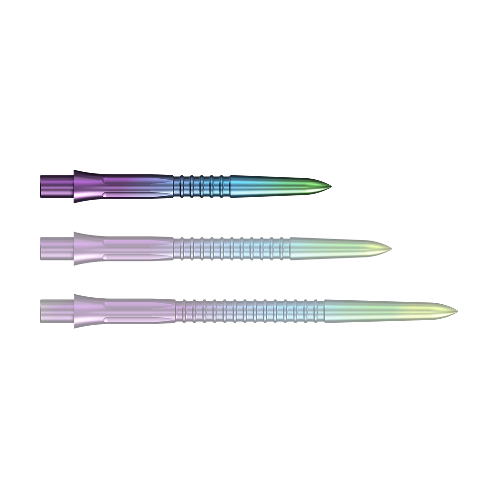 Mission Caliburn EVO dart tips GV1 - Rainbow Gezeigt wird eine einzelne Steeldartspitze mit Rainbow-Effekt. Die Oberfläche schimmert in verschiedenen Farbtönen.