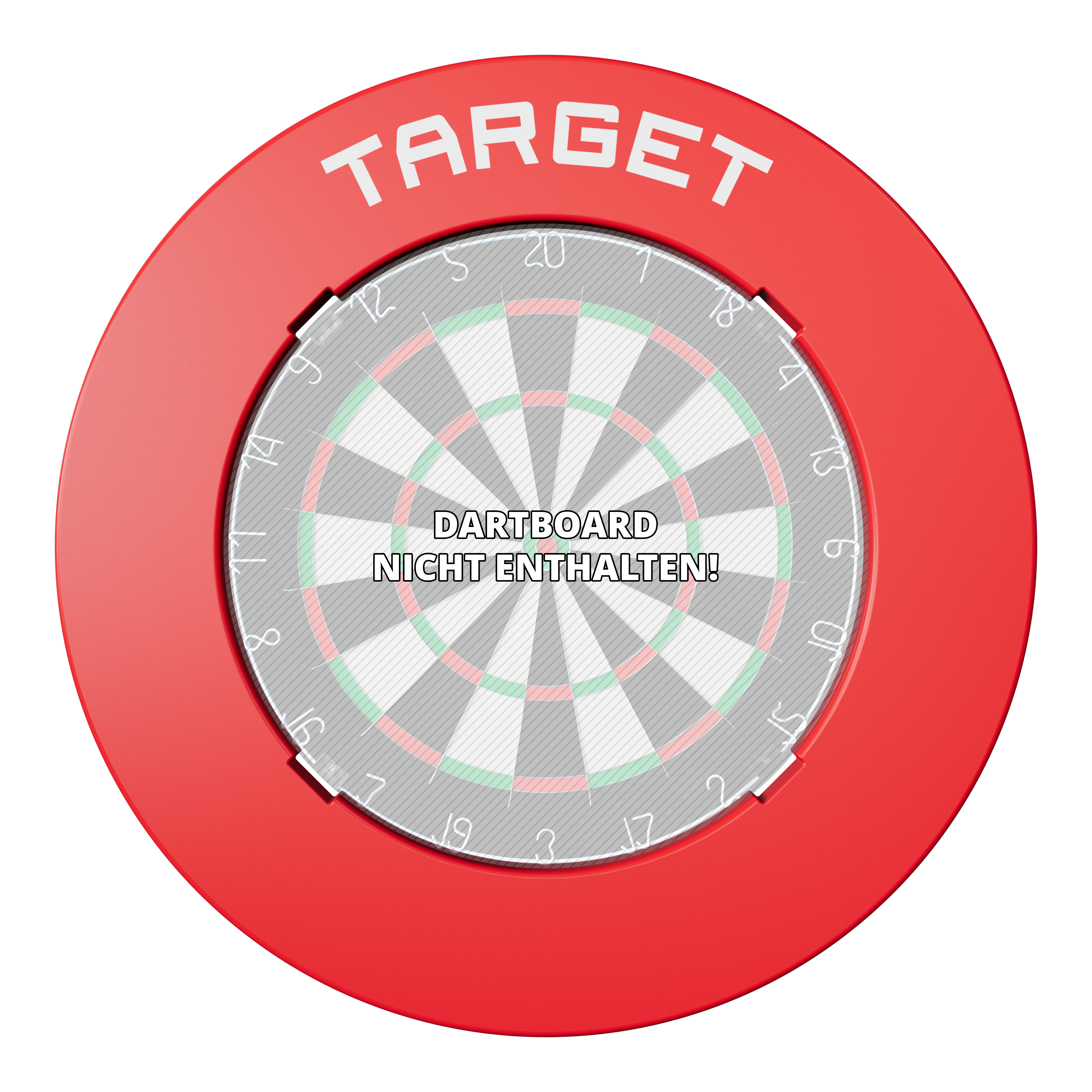 Target Notched Dartboard Surround Auf dem Bild ist eine runde rote Umrandung für ein Dartboard. Sie erscheint matt und gleichmäßig.
