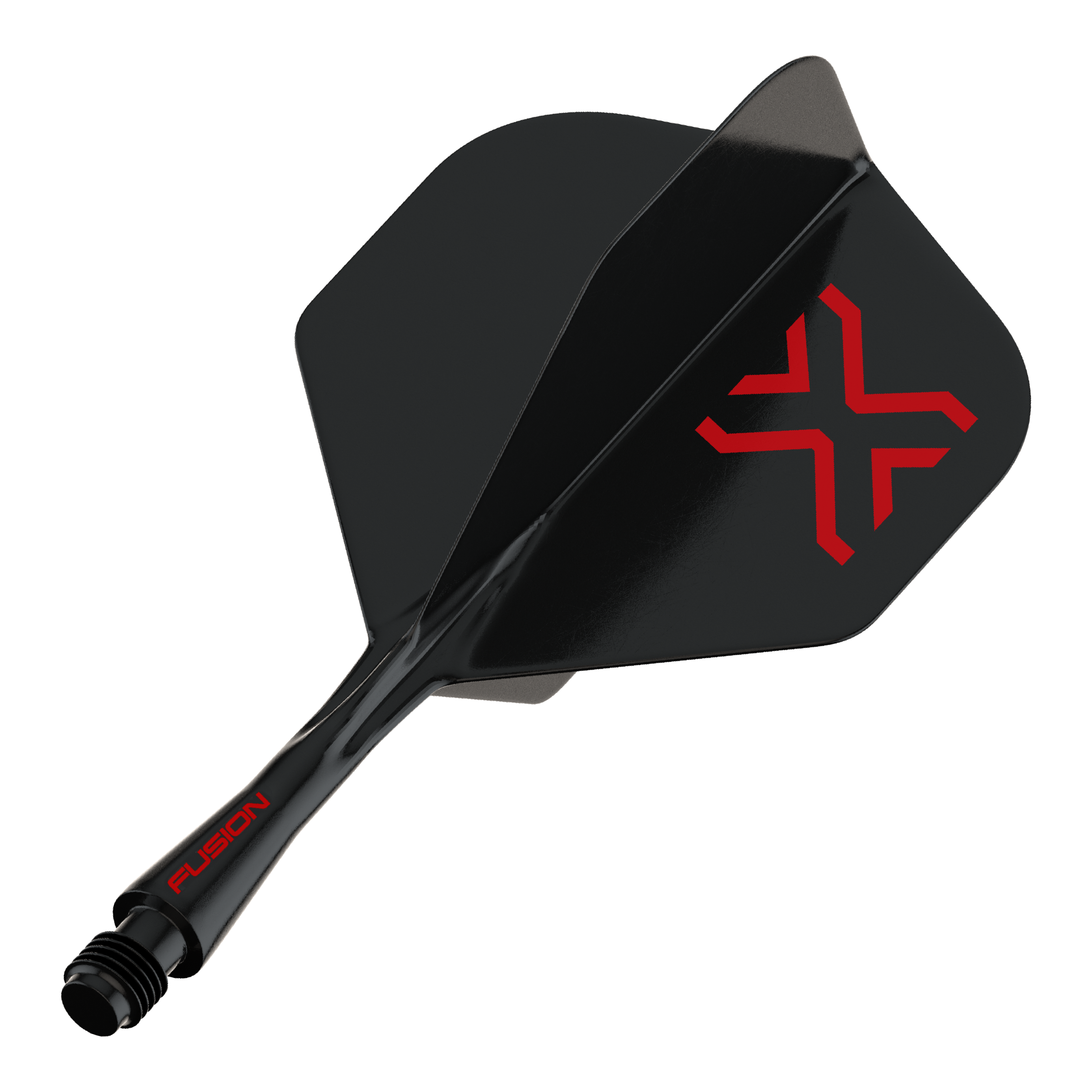 Das Bild stellt den Artikel 8863_Winmau_Fusion_Blade_X_No2_Standard_Flights_Schwarz_22mm_1 dar. Es handelt sich vermutlich um einen einzelnen schwarzen Dart-Flight mit 22mm Größe.