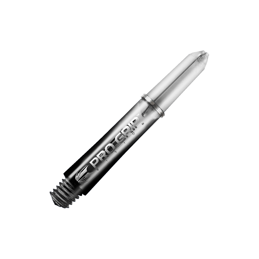Target Pro Grip Vision Shafts - 3 Sets - Black Das Bild zeigt einen schwarzen Pro Grip Vision Shafts von Target mit einer Länge von 34 mm. Der Schaft hat ein glänzendes Finish und ist mit einem Schraubgewinde ausgestattet.