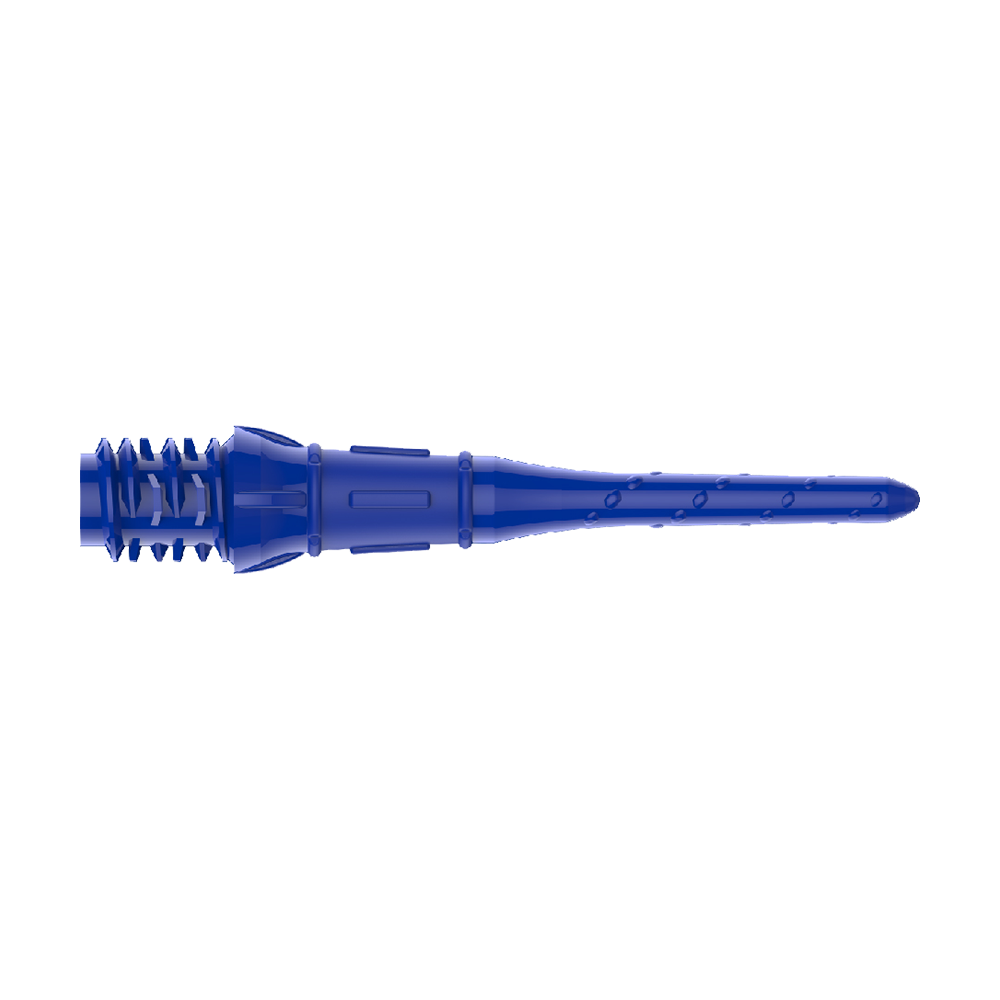 Premium Lippoints (30er Pack) - Spitzen Das Bild zeigt eine blaue Dartspitze aus Kunststoff. Die Spitze hat mehrere Kerben und eine strukturierte Oberfläche für besseren Halt.
