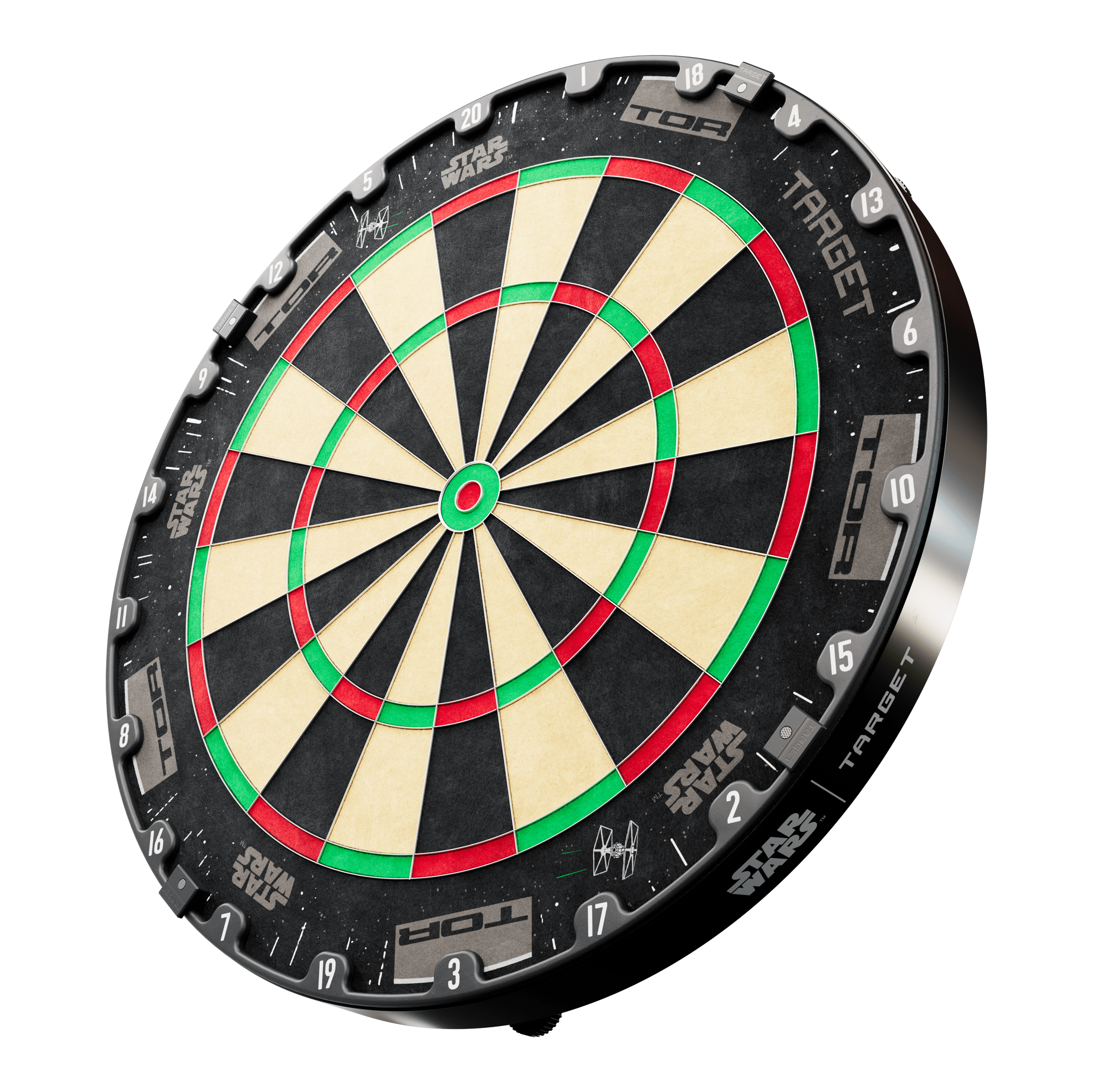 Das Bild zeigt das Target Star Wars Millennium Falcon Surround Board Bundle. Es ist ein Produkt aus der Star Wars Kollektion für Dartspieler.