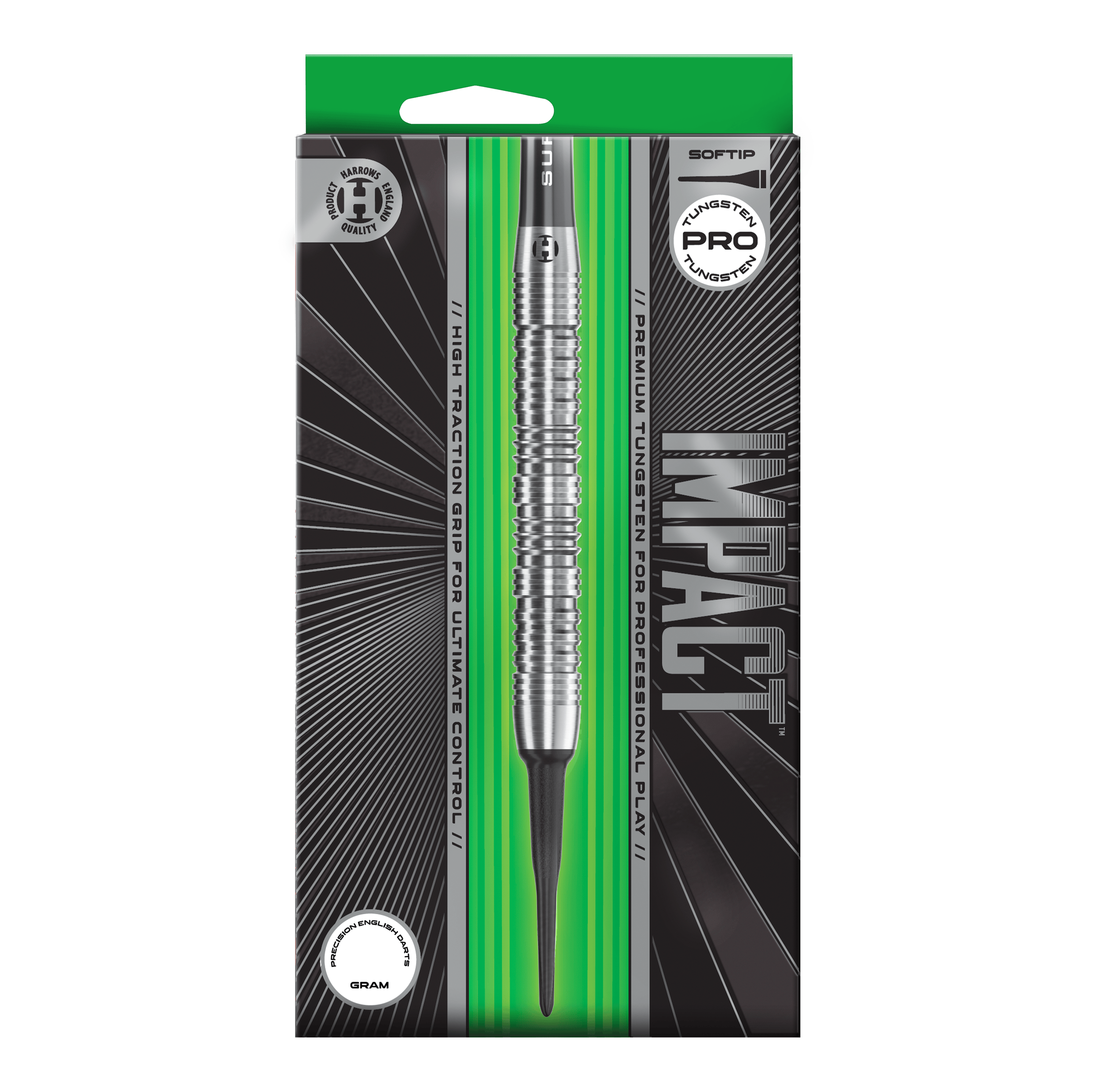 Harrows Impact Soft Darts Hier sind die Harrows Impact Softdarts dargestellt. Man sieht Details des Produktes aus einer weiteren Ansicht.