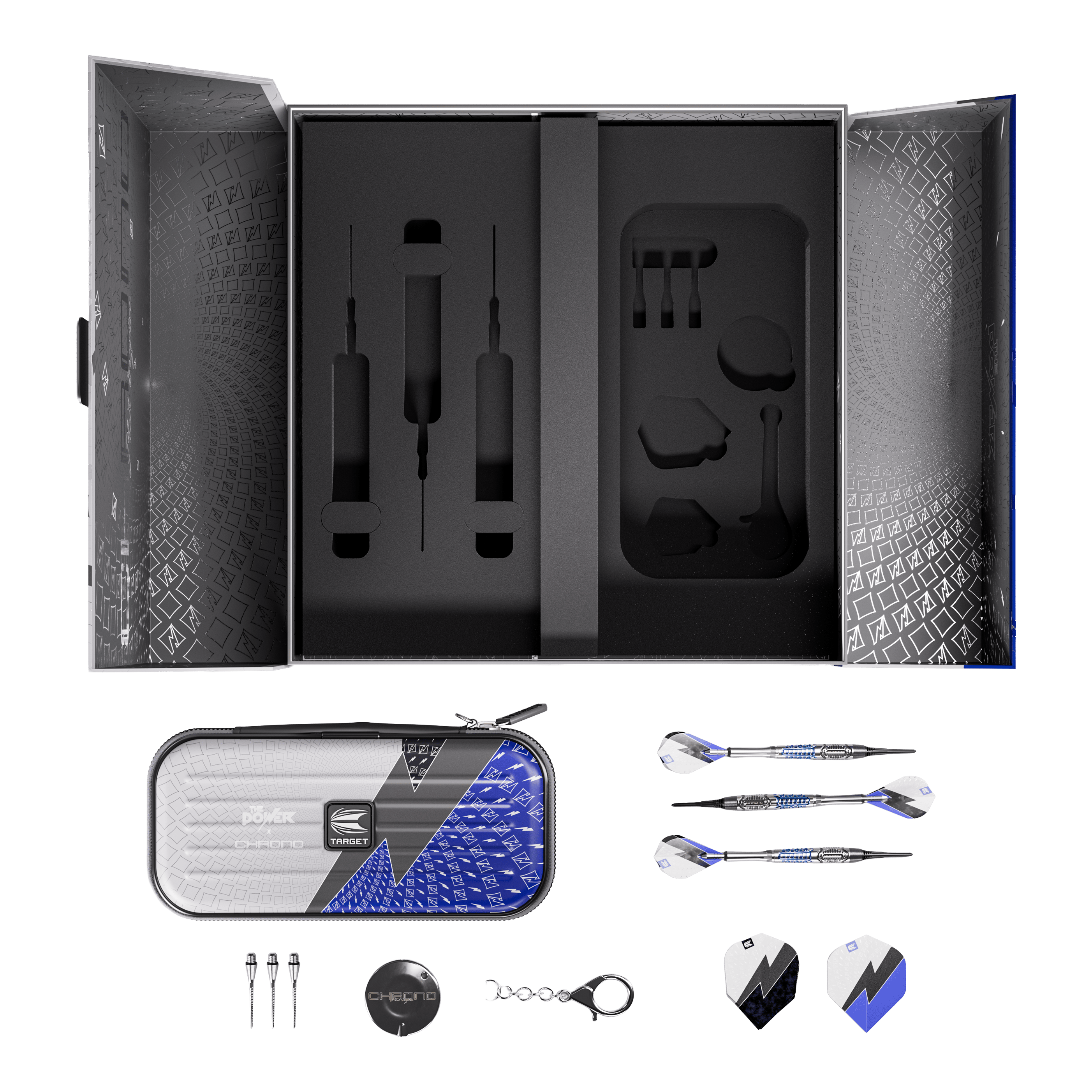 Target Phil Taylor Power X Chrono soft darts Zu sehen sind die Target Phil Taylor Power X Chrono Softdarts. Das Bild zeigt drei Darts nebeneinander.