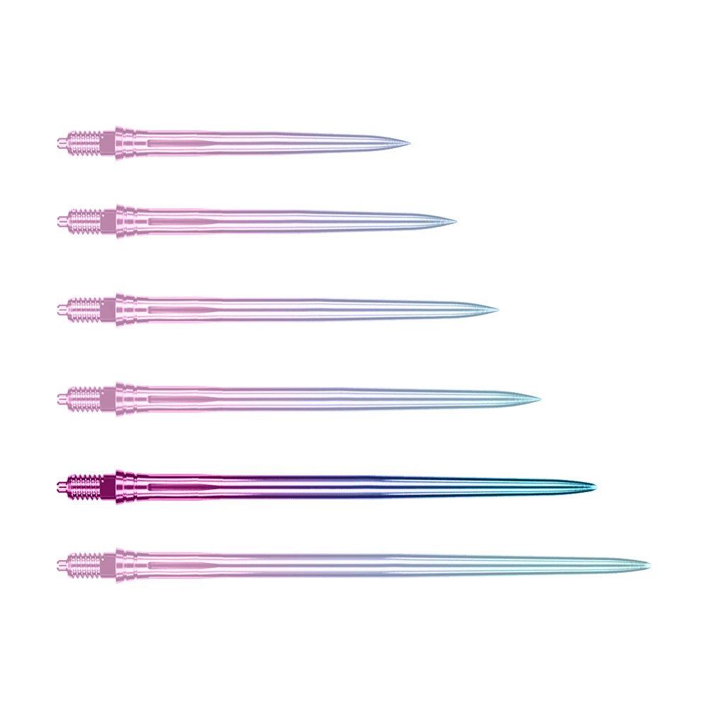 Caliburn EZ-EVO dart tips - Smooth - Rainbow Das Foto zeigt EVO249 Caliburn EZ-EVO Dartspitzen Smooth Rainbow 45mm. Einzelne Dartspitzen in leuchtenden Regenbogenfarben sind zu sehen.