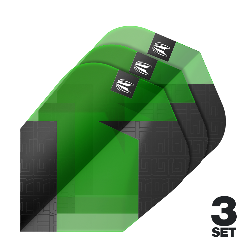 Target Pro Ultra TAG Green Ten-X Standard Flights - 3 Sets Mehrere Target Pro Ultra TAG Gr n Ten-X Standard Flights - 3 Sets sind aufgereiht. Die Kanten der Flights sind klar definiert.