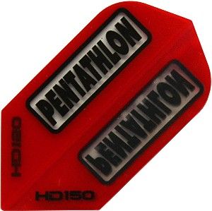 hd7 Das Bild zeigt einen roten HD 150 Pentathlon Flights HD7 Dart-Flügel. Auf dem Flight steht in großen Buchstaben "PENTATHLON".