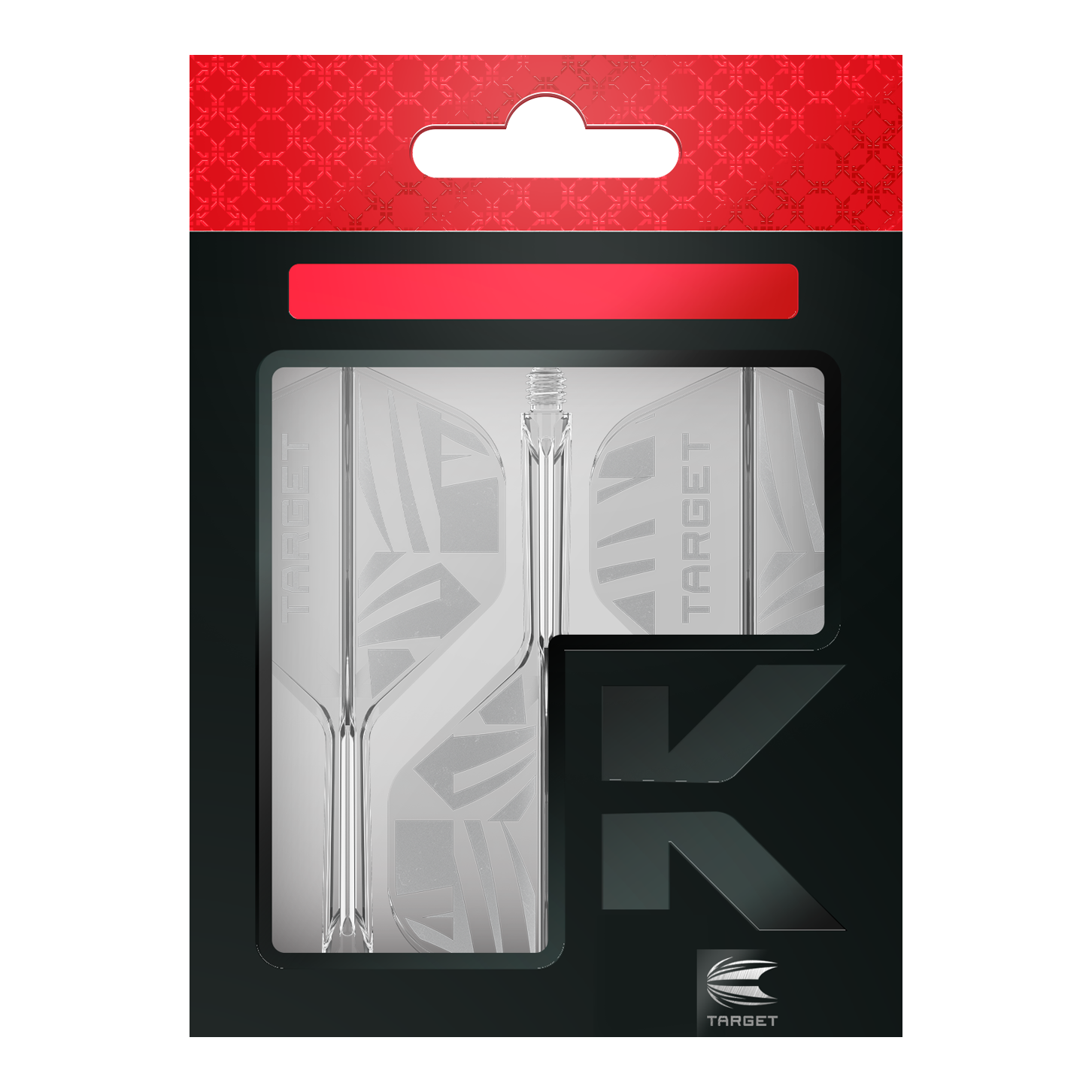 Target K-Flex Clear No2 Standard Flights Das Bild zeigt die Target K-Flex Clear No2 Standard Flights. Die Flügel sind transparent gestaltet und für Dartpfeile geeignet.