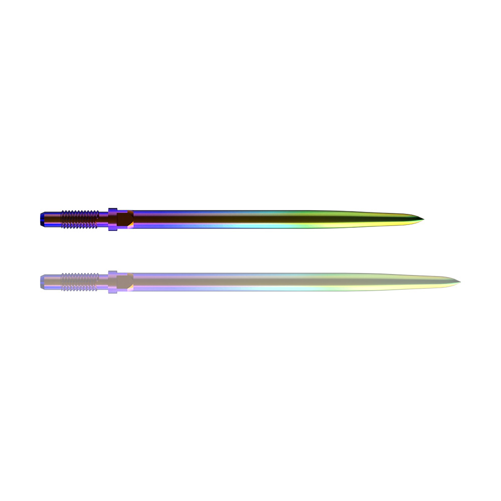 Bulls NL Convertible Point Dart Tips - Smooth - Rainbow Ein Bild mit dem Dateinamen BU57716_BullsNL_Convertible_Points_Smooth_Rainbow_36mm_1. Es zeigt vermutlich einen Dartspitzen-Artikel in Regenbogenfarben.