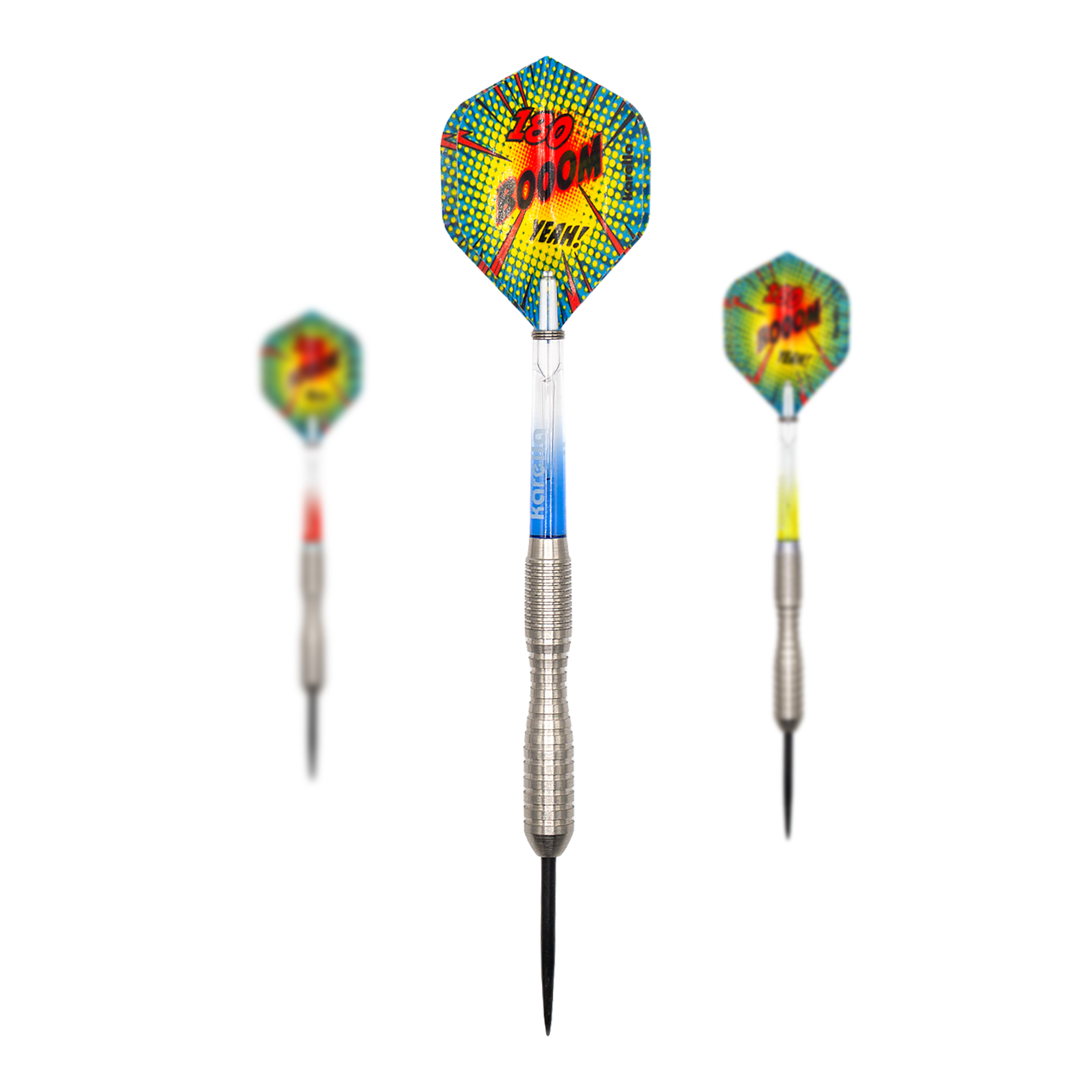 Karella Comic Line CL-3 steel darts - 24g Dieses Bild zeigt ein Set der Karella Comic Line CL-3 Steeldarts mit 24 Gramm Gewicht. Das Set eignet sich ideal für Präzisionswürfe.