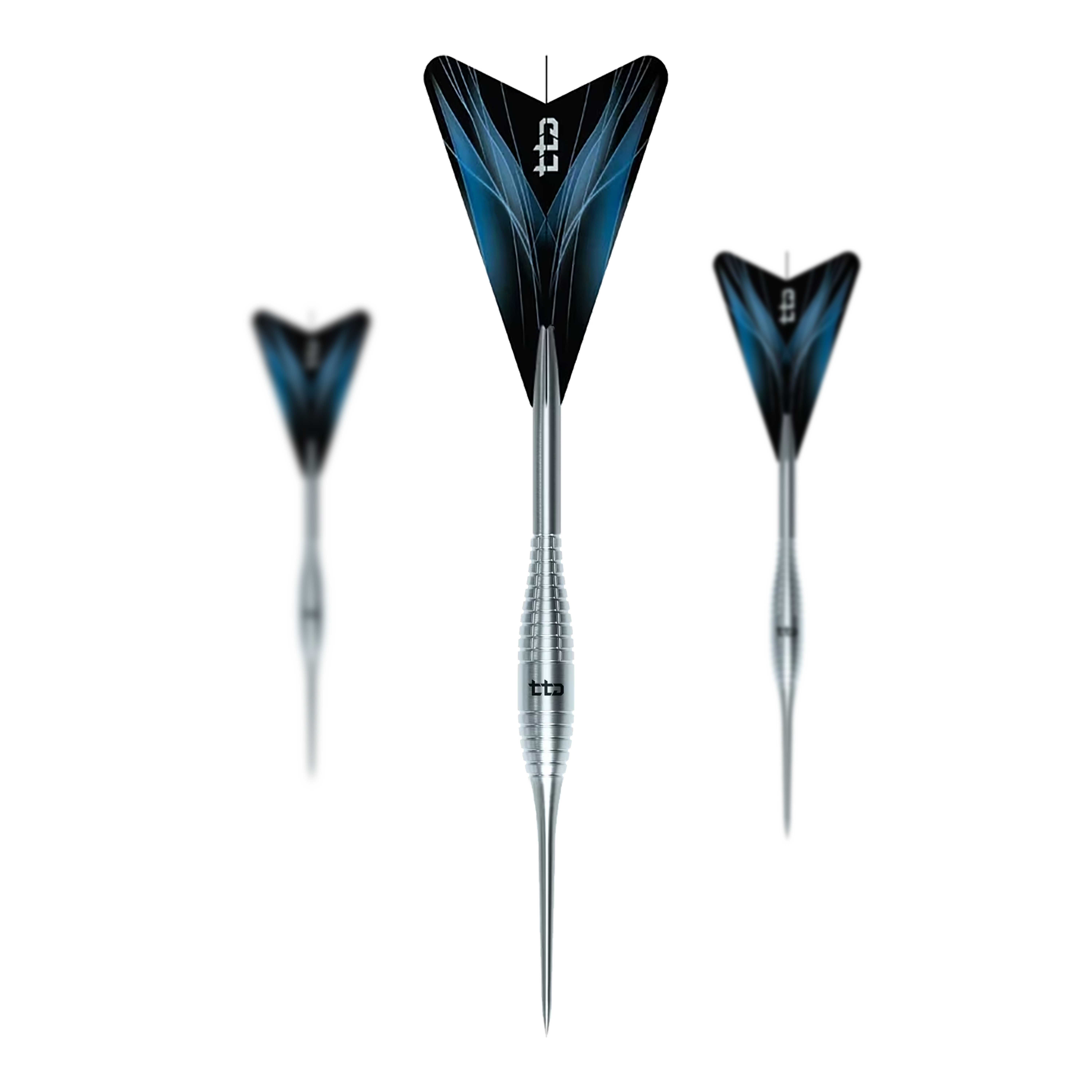 Caliburn TTD Complete Titanium T2 Silver Steeldarts - 6g Das Bild zeigt die Caliburn TTD Complete Titanium T2 Silver Steeldarts - 6g als Set. Es handelt sich um hochwertige Steeldarts aus Titan mit einem Gewicht von 6 Gramm.