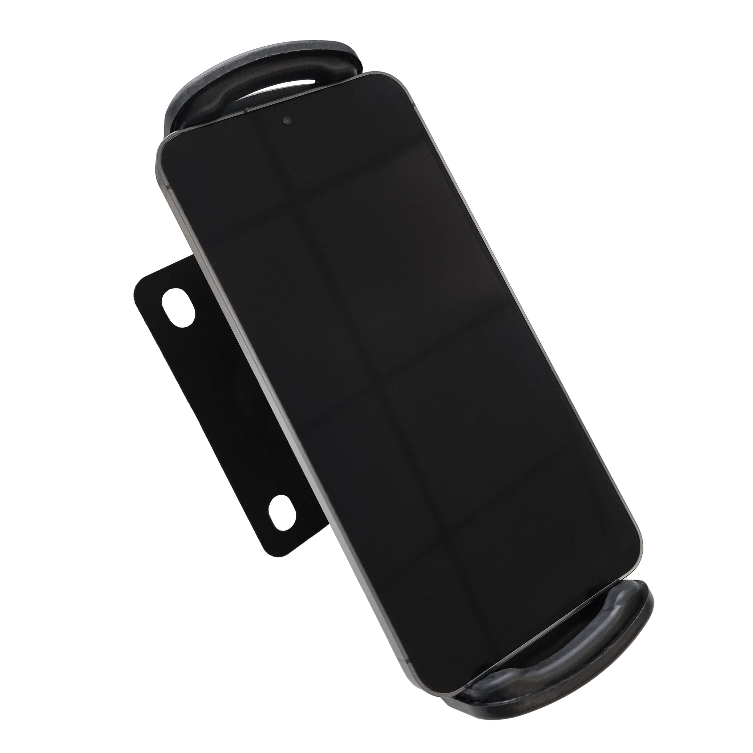 Die Abbildung zeigt die McDart TABSteady Tablet Wandhalterung mit einem eingespannten Tablet. Die Halterung ist stabil und zur Wandmontage geeignet.