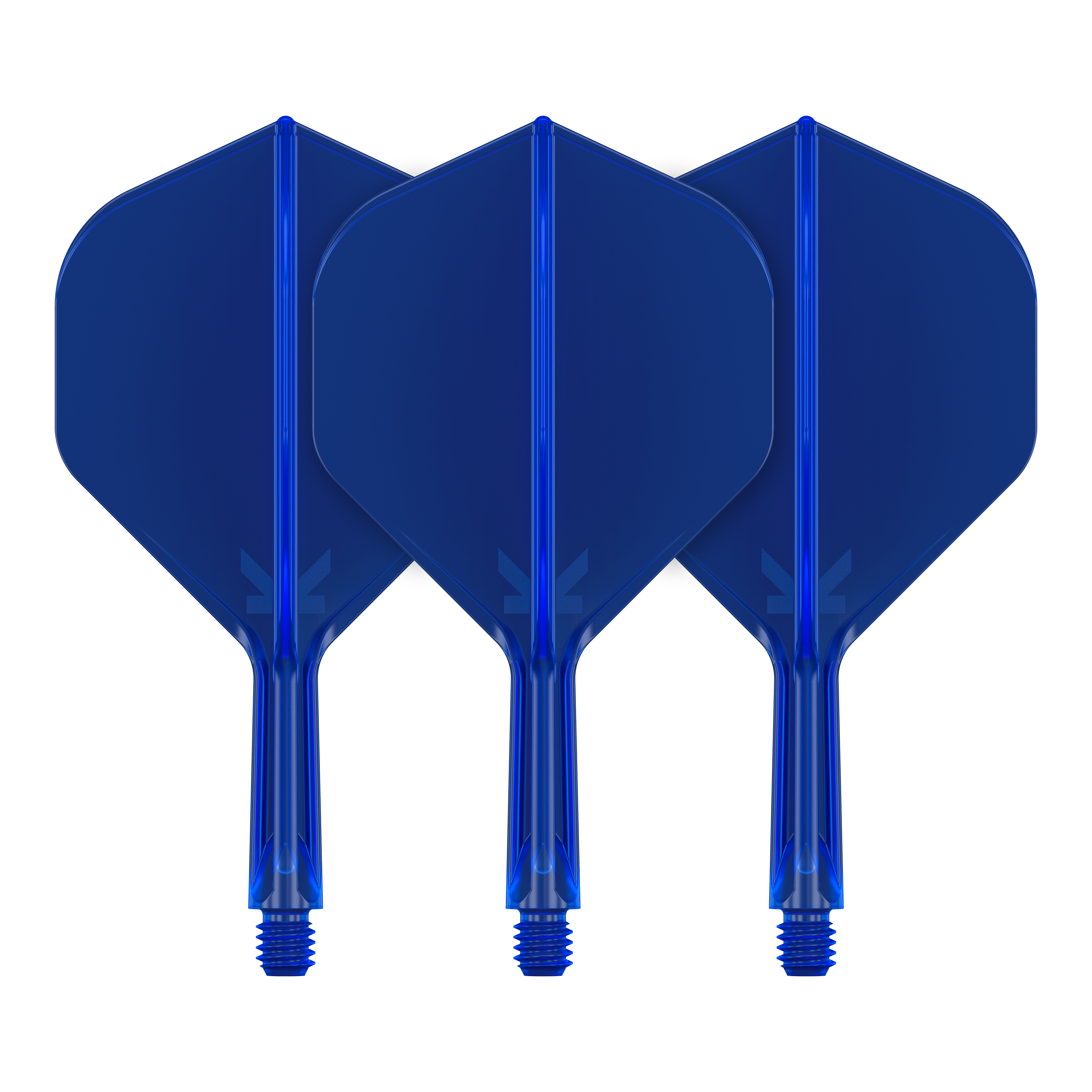 Target K-Flex No2 Standard Flight System - Blue Auf dem Bild sind drei blaue Dart-Flights zu sehen. Sie stehen nebeneinander und haben eine standardmäßige Form.