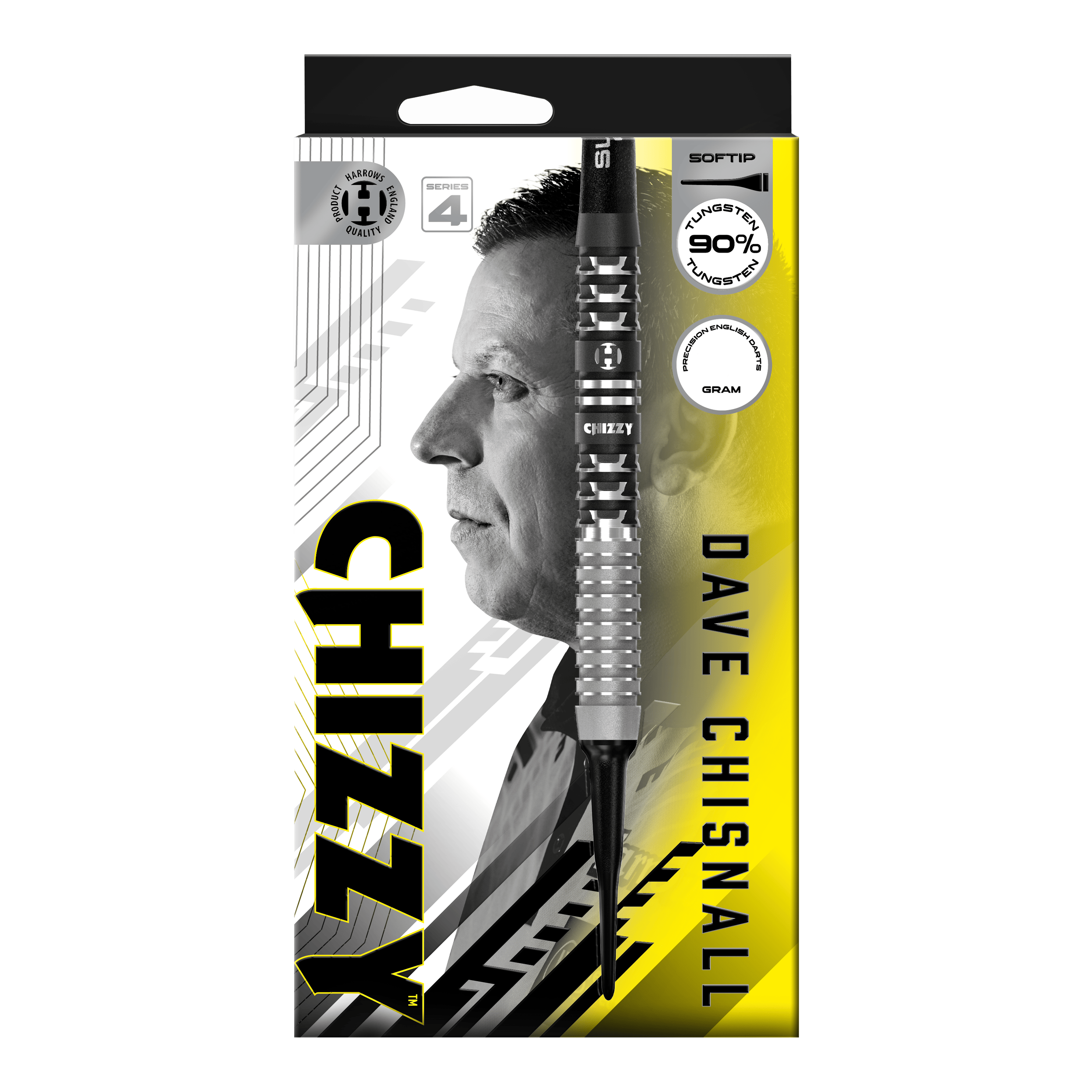 Harrow's Dave Chisnall Chizzy Series 4 soft darts Das Bild zeigt die Harrows Dave Chisnall Chizzy Series 4 Softdarts. Diese Softdarts wurden für Präzisionswürfe entwickelt.