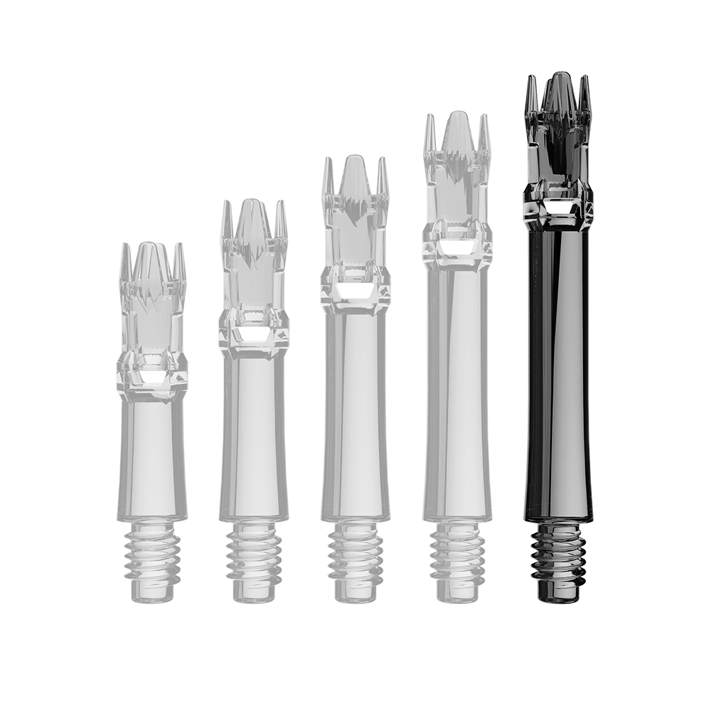 L-Style L-System Replacement Shafts - Clear Black Das Bild zeigt eine transparente Ersatzshaft in Schwarz. Die Shaft ist schlank und wird von oben präsentiert.