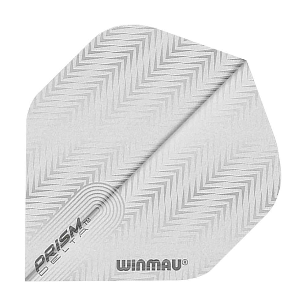 6915-204_Winmau_Prism_Delta_6915-204_Standard_Flights_1 Das Bild zeigt ein Winmau Prism Delta 6915.204 Standard Dartflight. Das Flight ist silberfarben mit einem Zickzack-Muster und trägt die Aufschriften "PRISM DELTA" und "WINMAU".