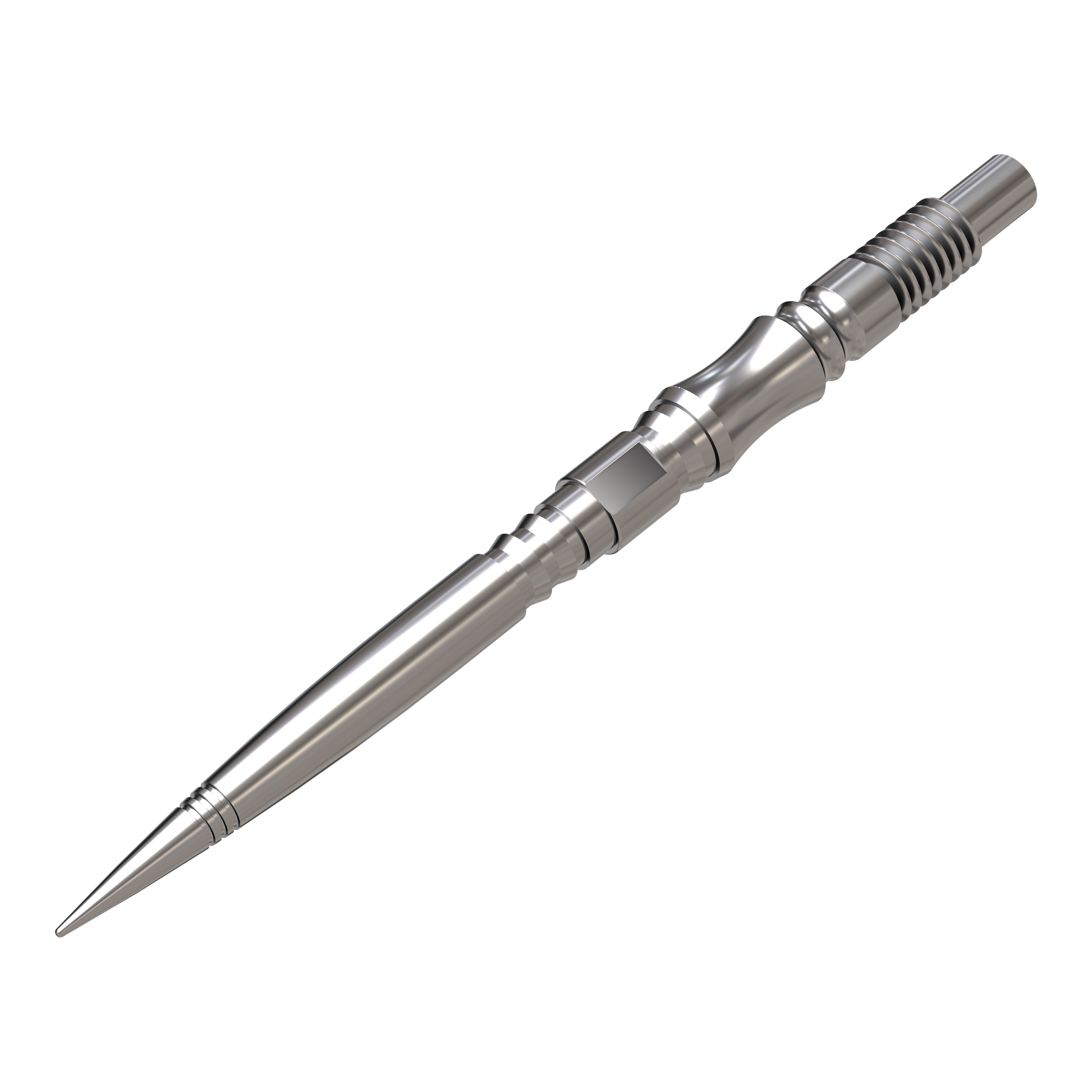 Es sind mehrere silberne Dartspitzen zu sehen. Sie sind parallel und gleichmäßig aufgereiht.