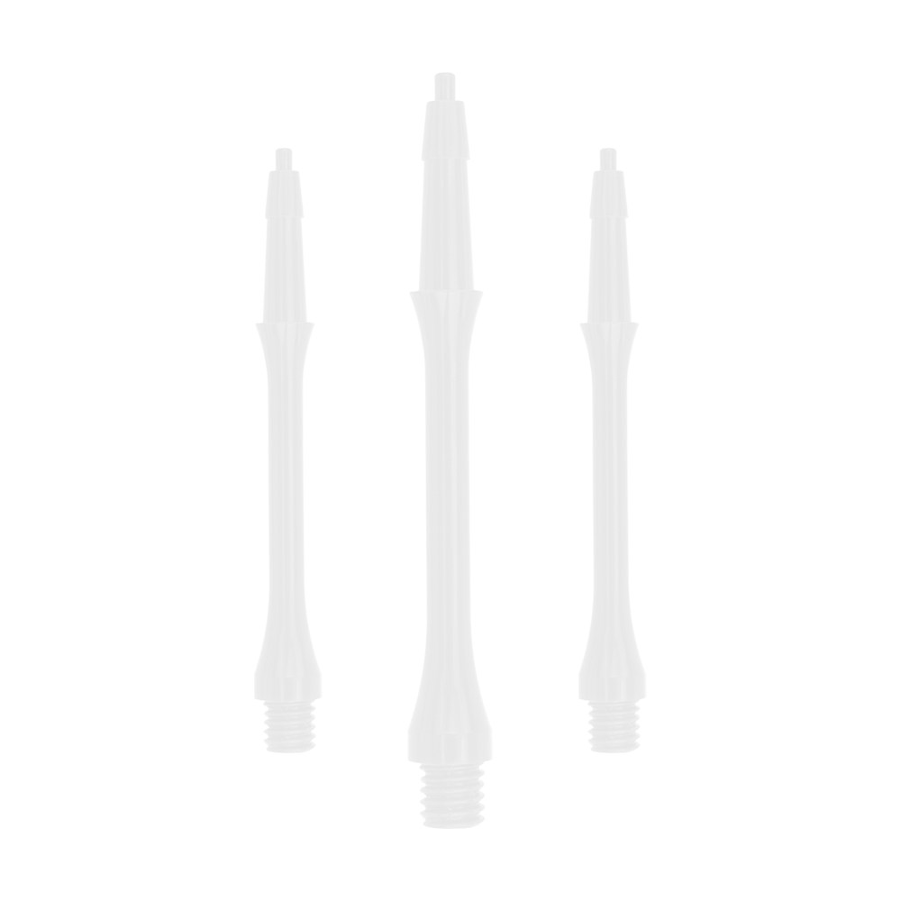 HRC-12596-W_Harrows_Clic_Slim_Shafts_White_30mm_1b0KWLaEB8y0Zq Das Bild zeigt drei weiße Harrows Clic Slim Shafts. Diese Schäfte werden für Dartpfeile verwendet.