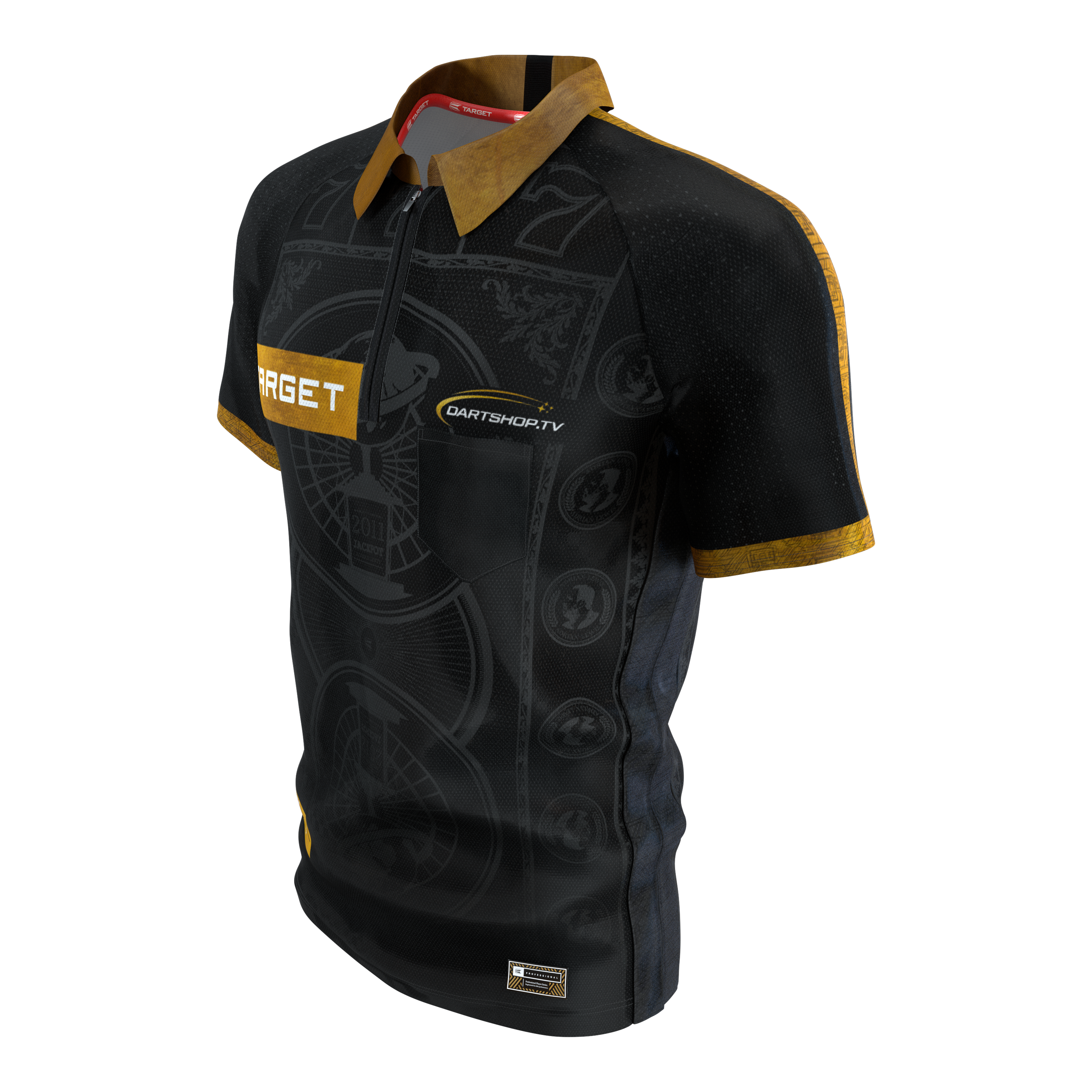 Target Adrian Lewis dart shirt 2026 Das Bild zeigt das Target Adrian Lewis Dartshirt 2026. Das Dartshirt ist ein offizielles Sporttrikot mit markantem Design.