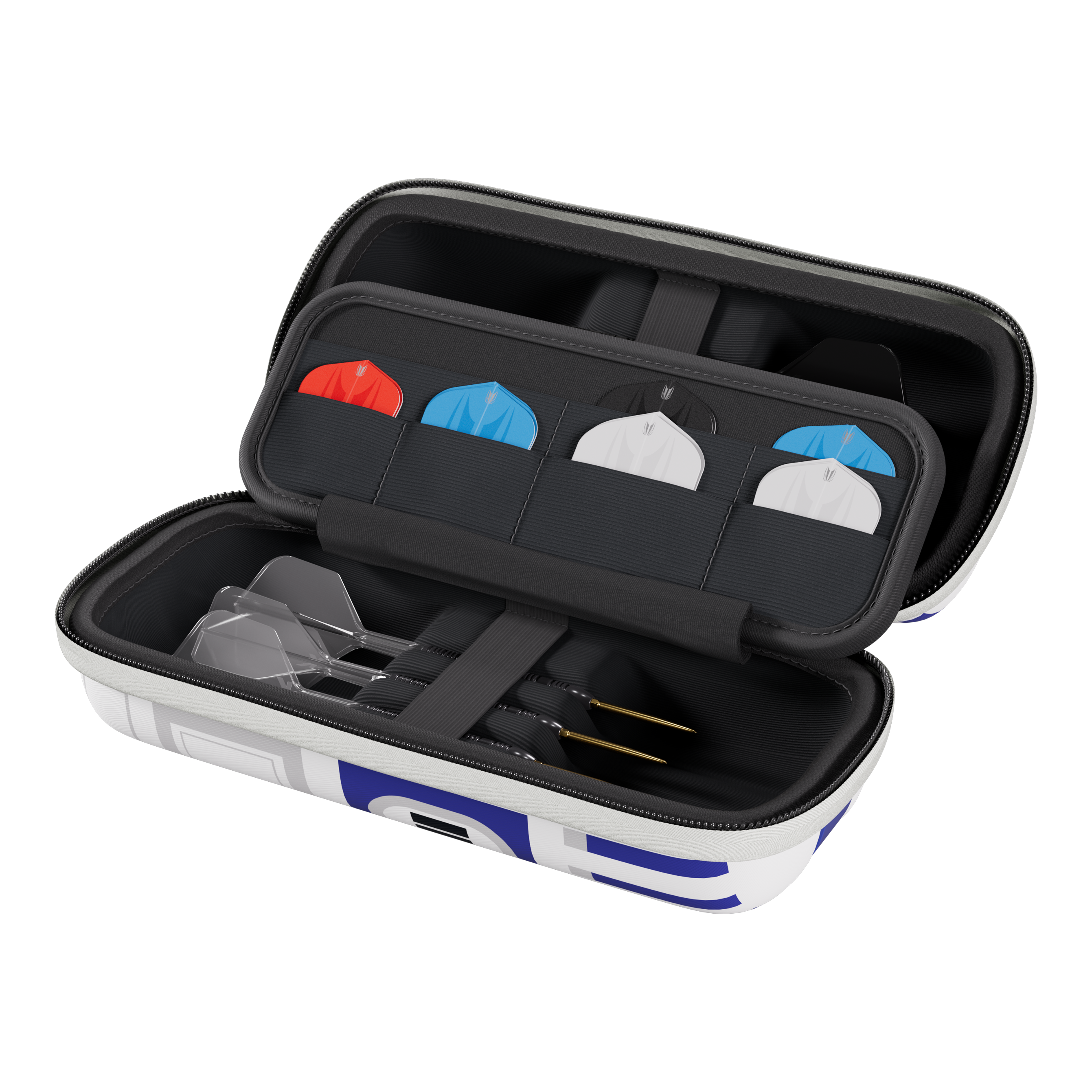Target Star Wars Boa Dartcase - R2D2 Das Bild zeigt das Target Star Wars Boa Dartcase im R2D2-Design. Das Dartcase ist für Fans von Star Wars und Dartspielern gedacht.