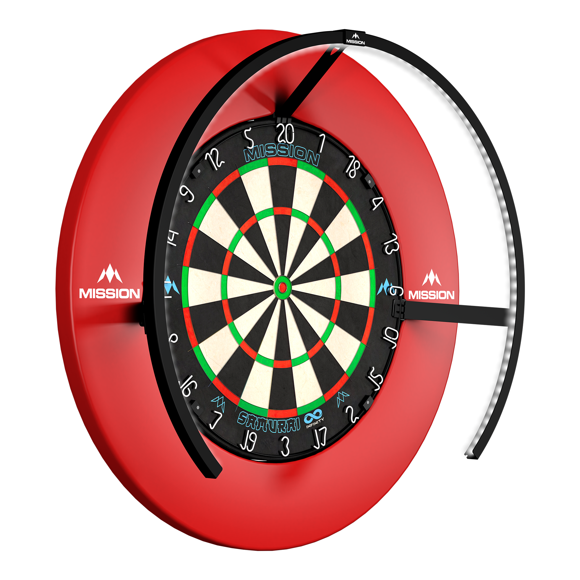 Mission Torus 270 LED Dartboard Lighting - Black Zu sehen ist die Mission Torus 270 LED Dartboard Beleuchtung in Schwarz. Diese Beleuchtung verbessert die Sichtbarkeit beim Dartspielen.