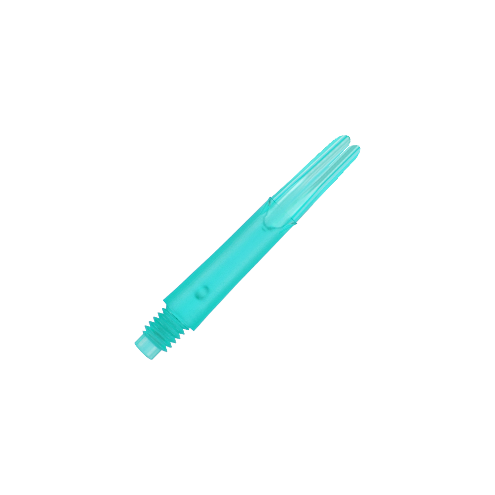 L-L-Style-Shafts Locked Straight - Emerald Auf dem Bild ist ein gerader, transparenter, smaragdgrüner Schaft zu sehen. Es handelt sich um ein Ersatzteil für einen Dartpfeil ohne Kappen.