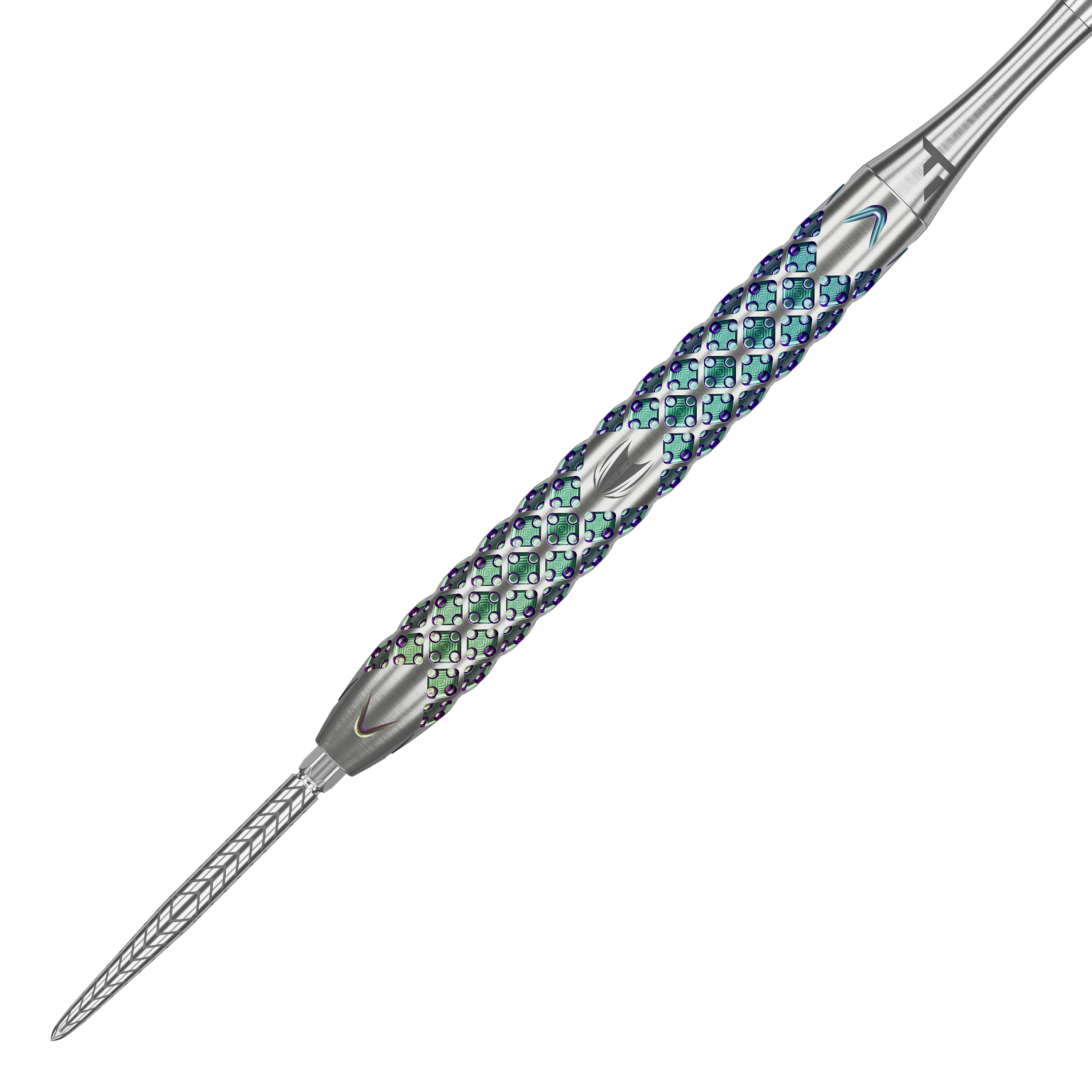 Target Rove 01 Swiss Point steel darts Dies ist ein Steeldart namens "Target Rove 01 Swiss Point". Er hat ein auffälliges, farbiges und strukturiertes Griffdesign.